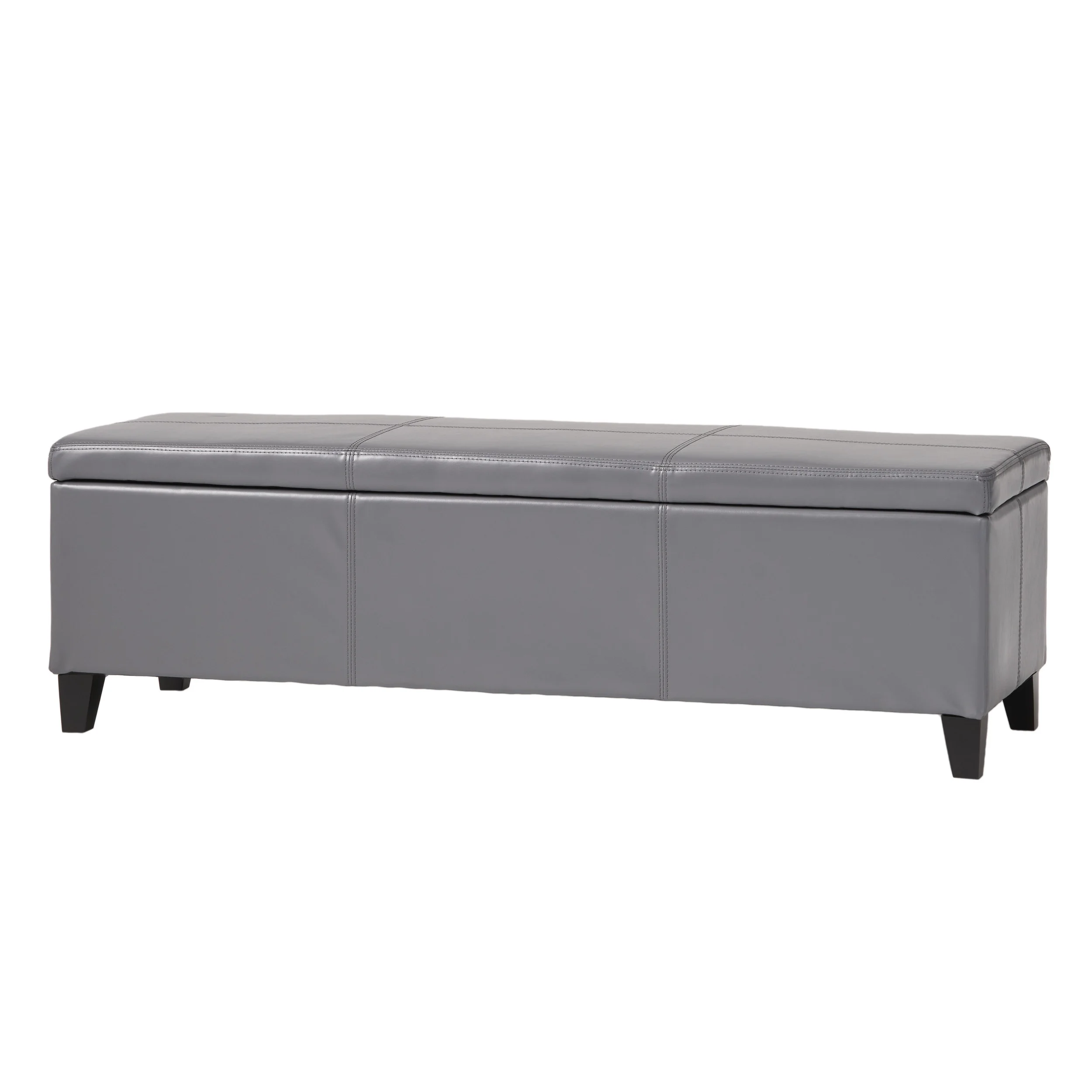 Noble House Lawrence Grey Faux Leather Storage Ottoman