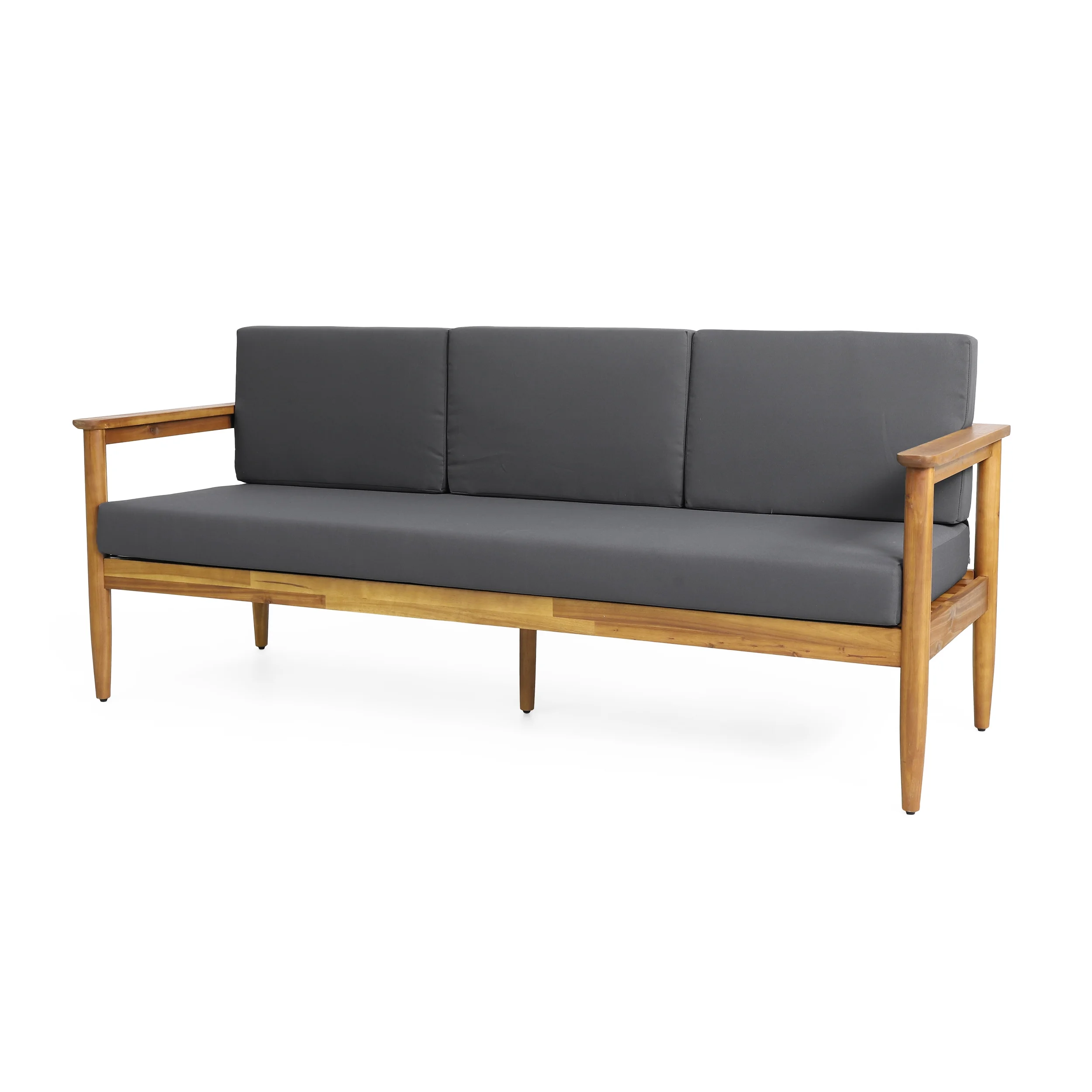 Noble House Magnolia Acacia Wood Outdoor Patio 3-Seater Sofa in Teak/Dark Gray