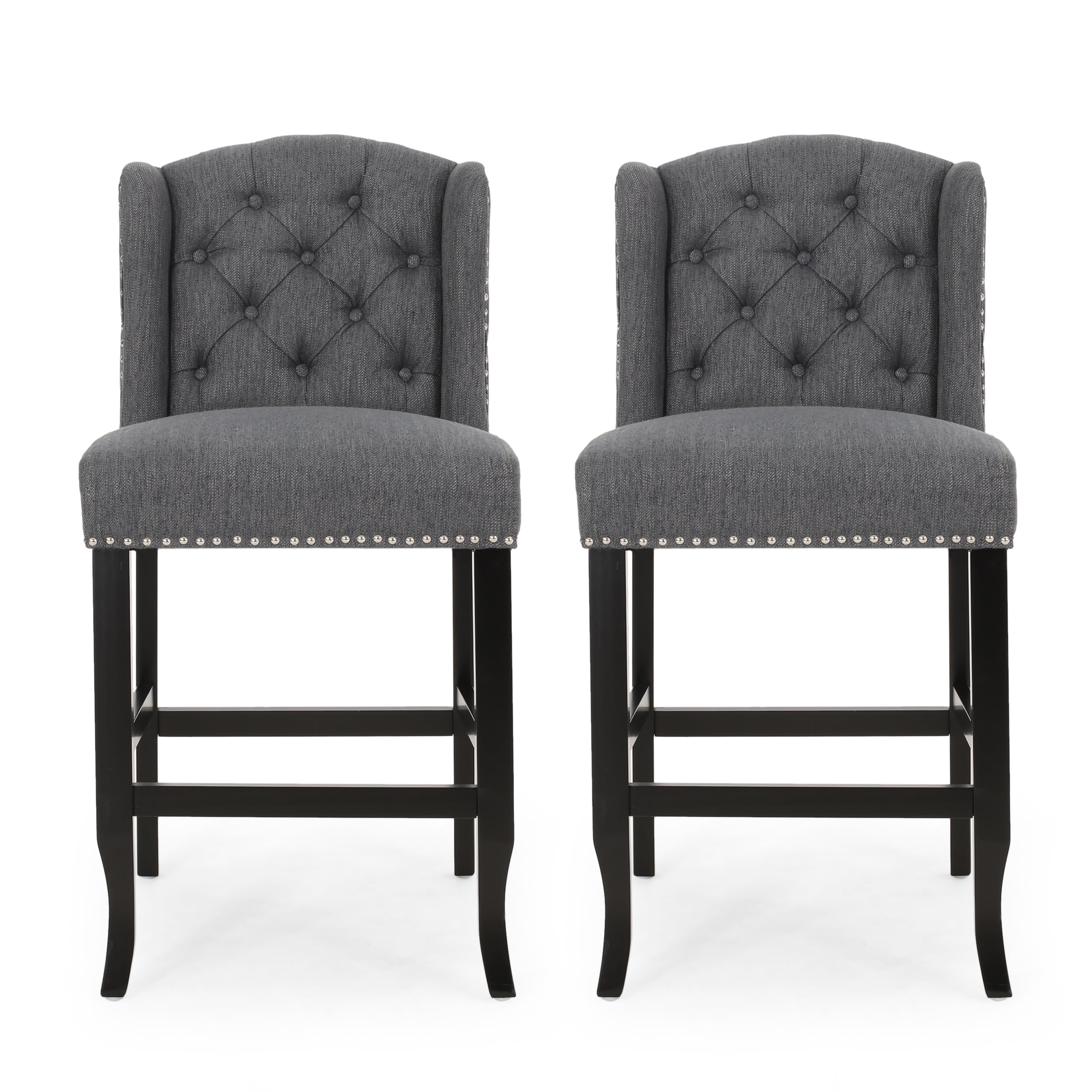 Noble House Maurice Wingback Counter Stool, Set of 2, Charcoal, Dark Brown