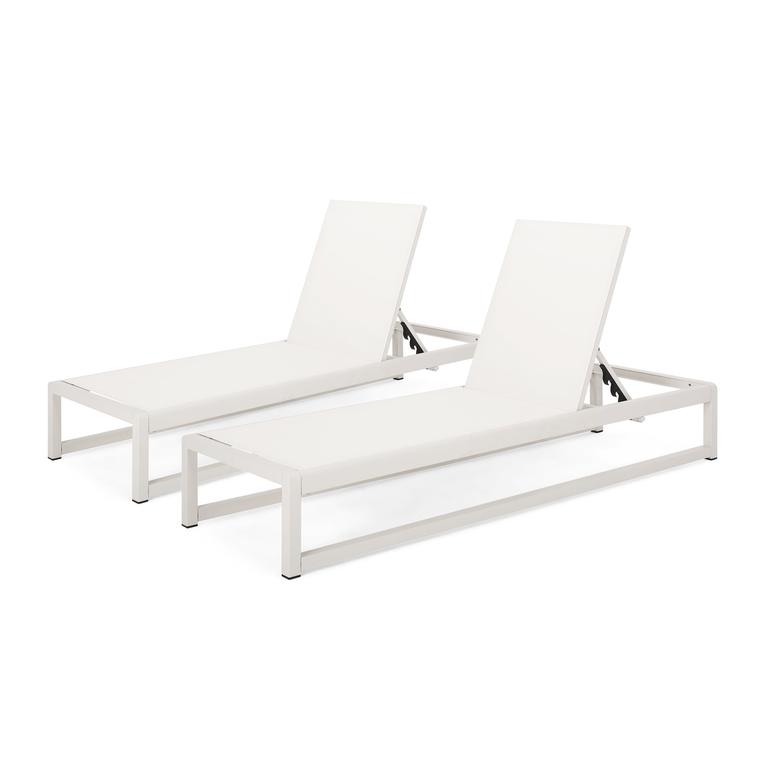 Noble House Metten Outdoor Mesh Chaise Lounge (Set of 2) White