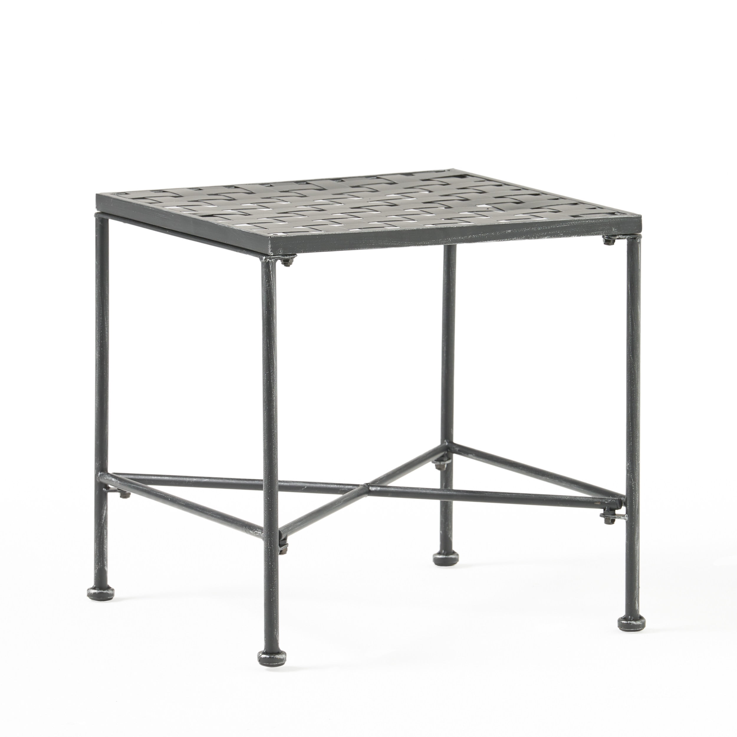 Noble House Outdoor Contemporary and Weather-Resistant Iron End Table, Black/Silver