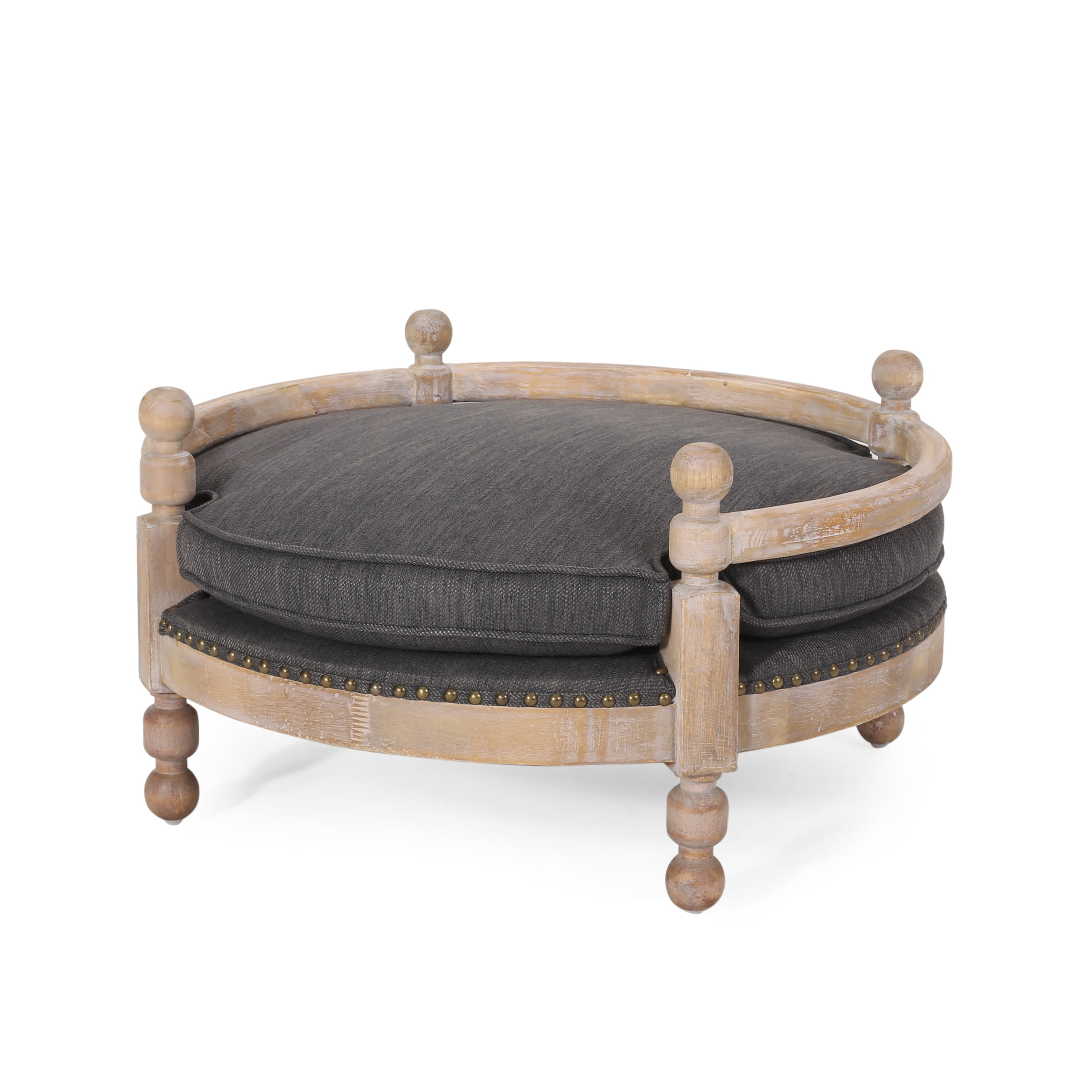 Noble House Rex Fabric and Wood Frame Medium Pet Bed, Charcoal and Antique Natural