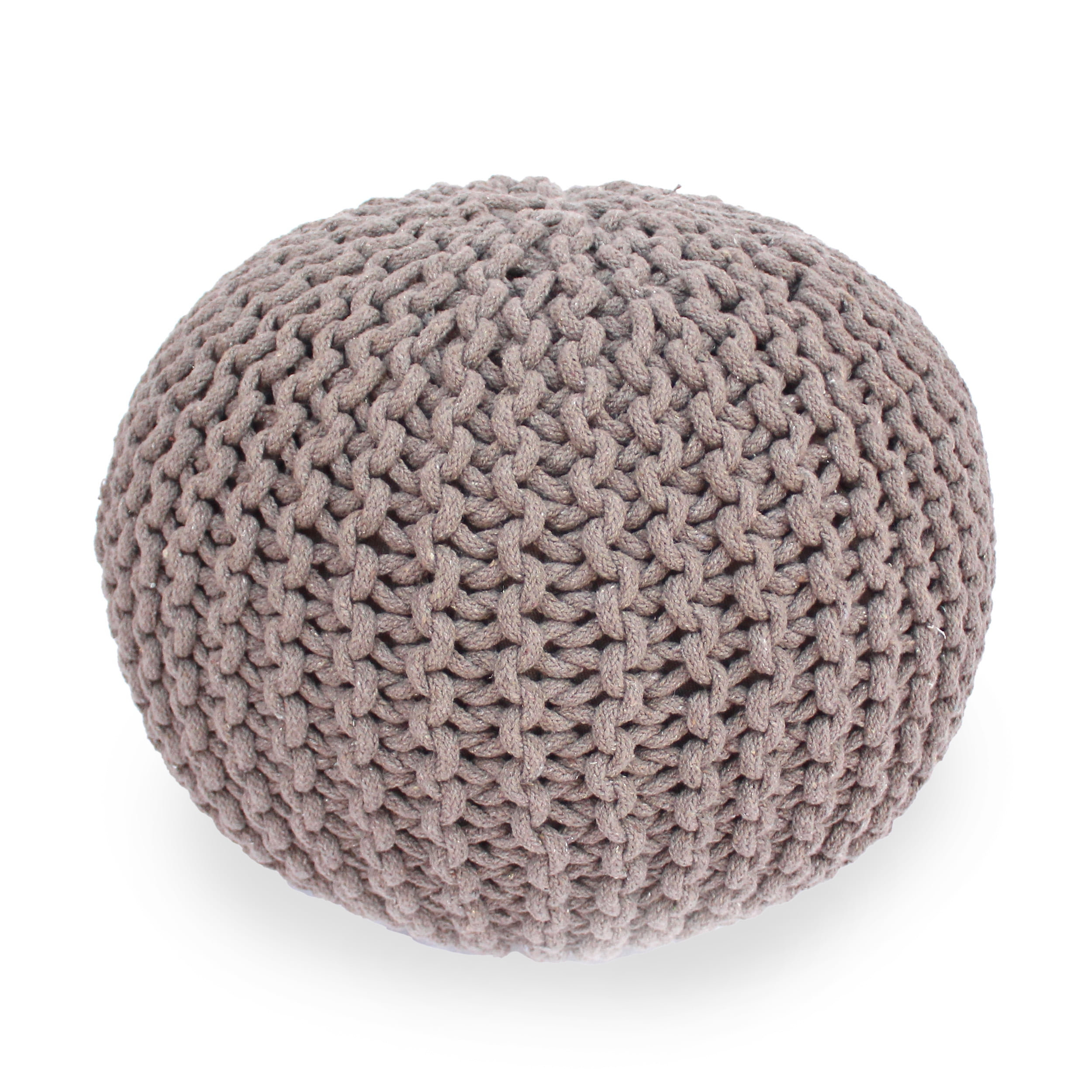 Noble House Round Plush Cotton Pouf, Brown