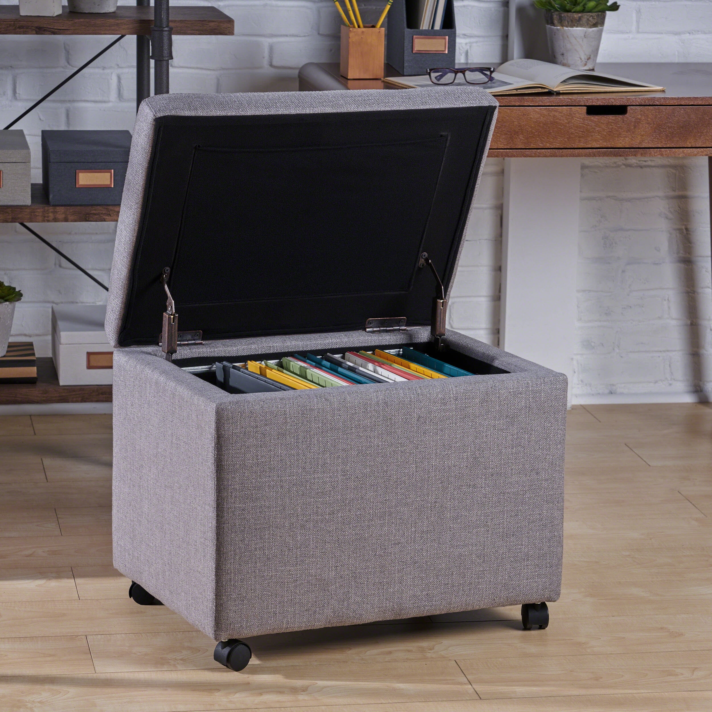 Noble House Safiya Traditional Home Office Fabric File Storage Ottoman, Gray