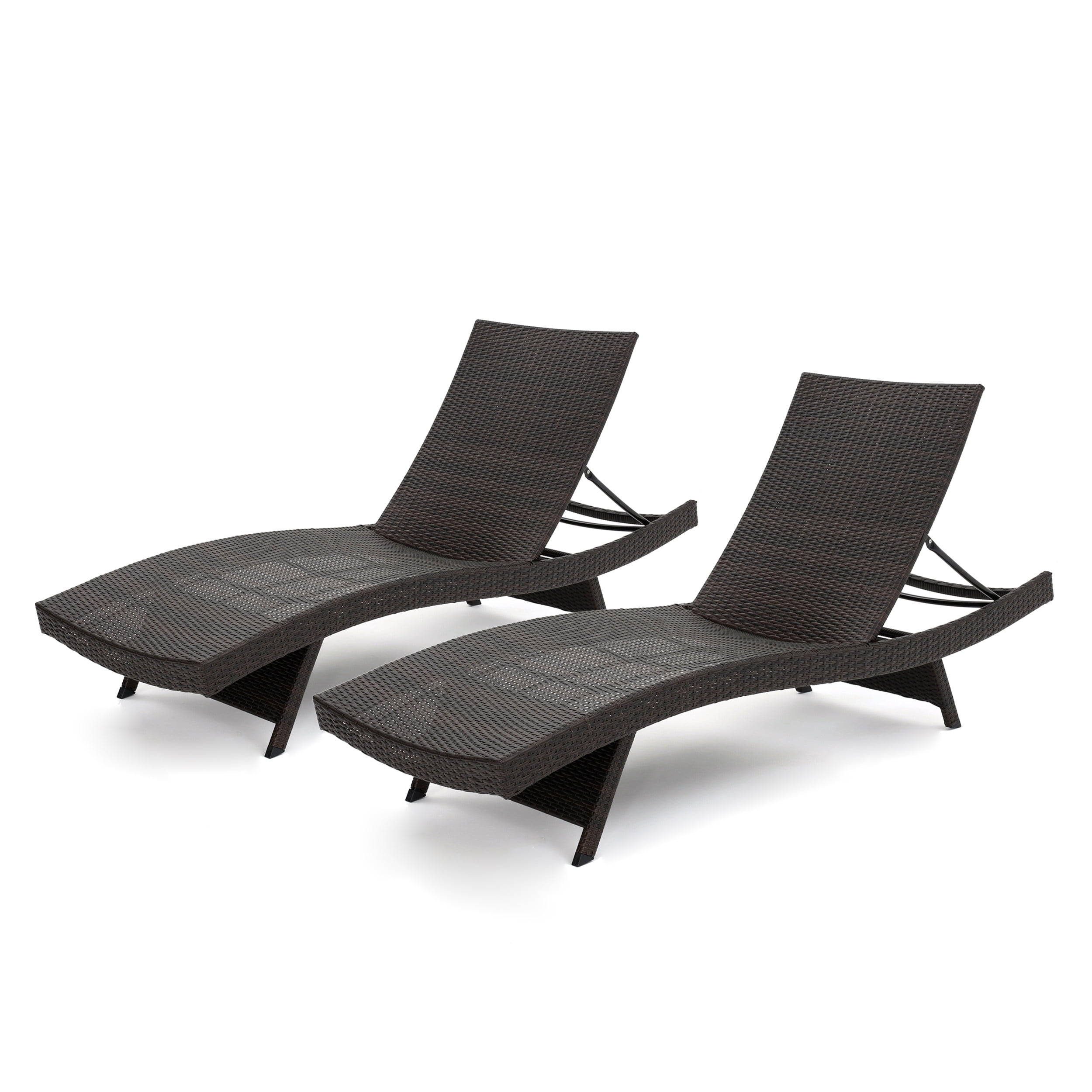 Noble House Salem Outdoor Wicker Chaise Lounge in Brown (Set of 2)