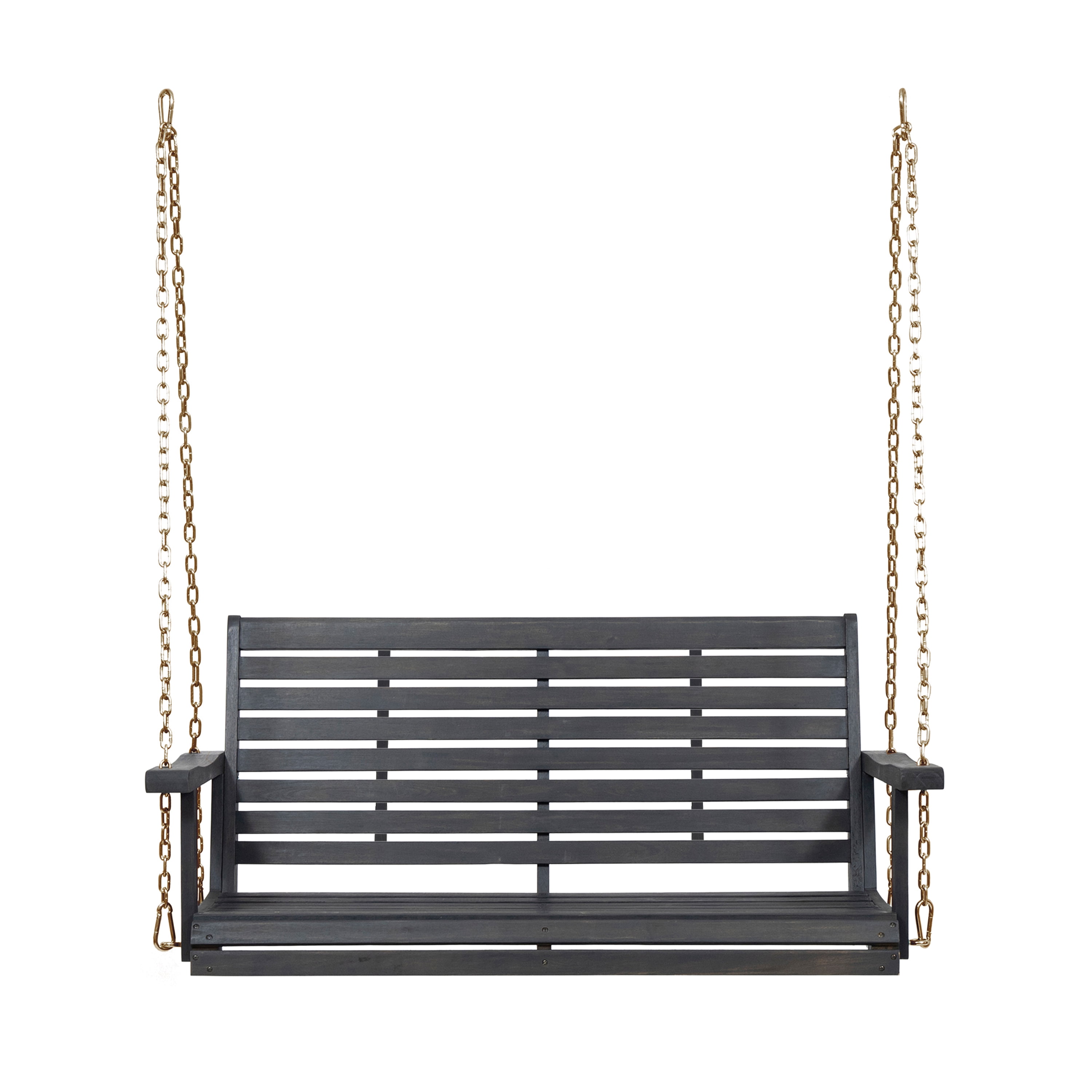 Noble House Tasmania Outdoor Acacia Wood Porch Swing in Dark Gray