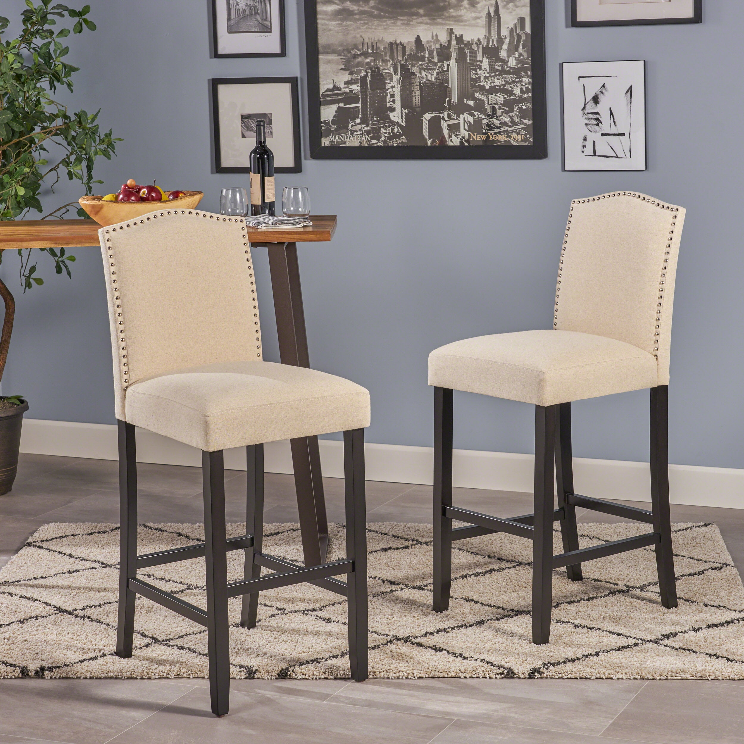 Noble House Vahn 30" Bar Stools, Set of 2, Ivory