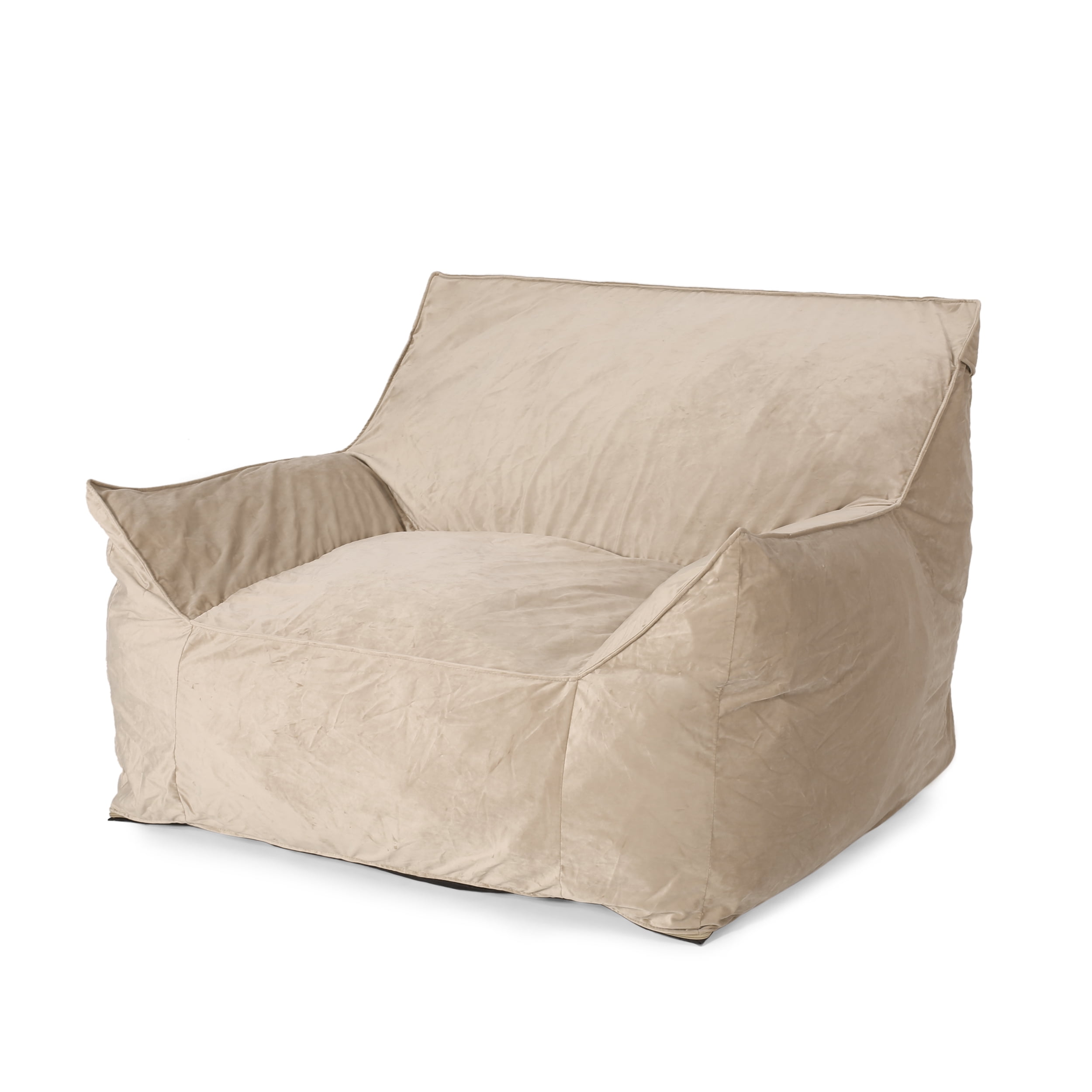 Noble House Velie Velvet Bean Bag Chair, Taupe