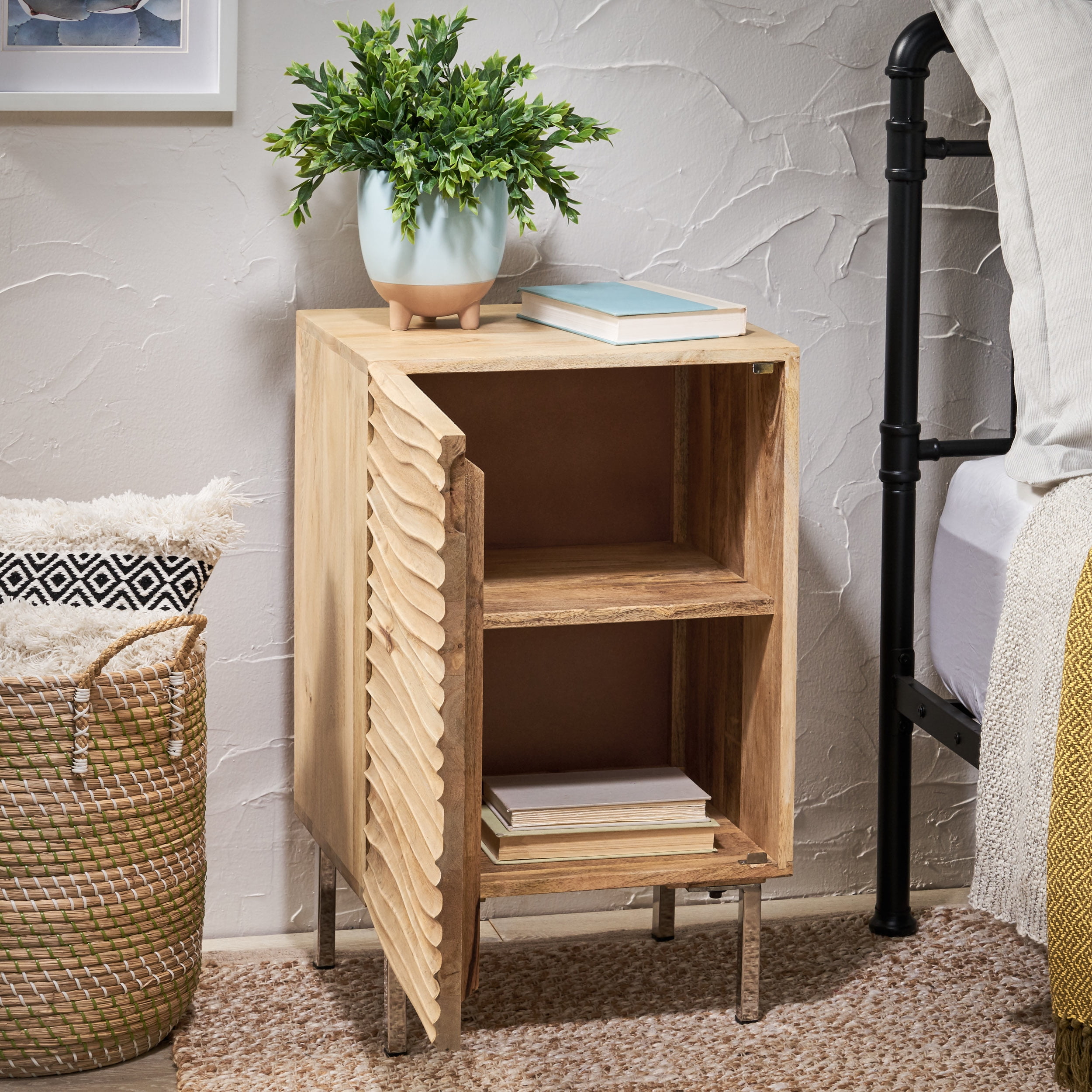 Noble House Victoria Mango Wood and Iron Side Table, Natural