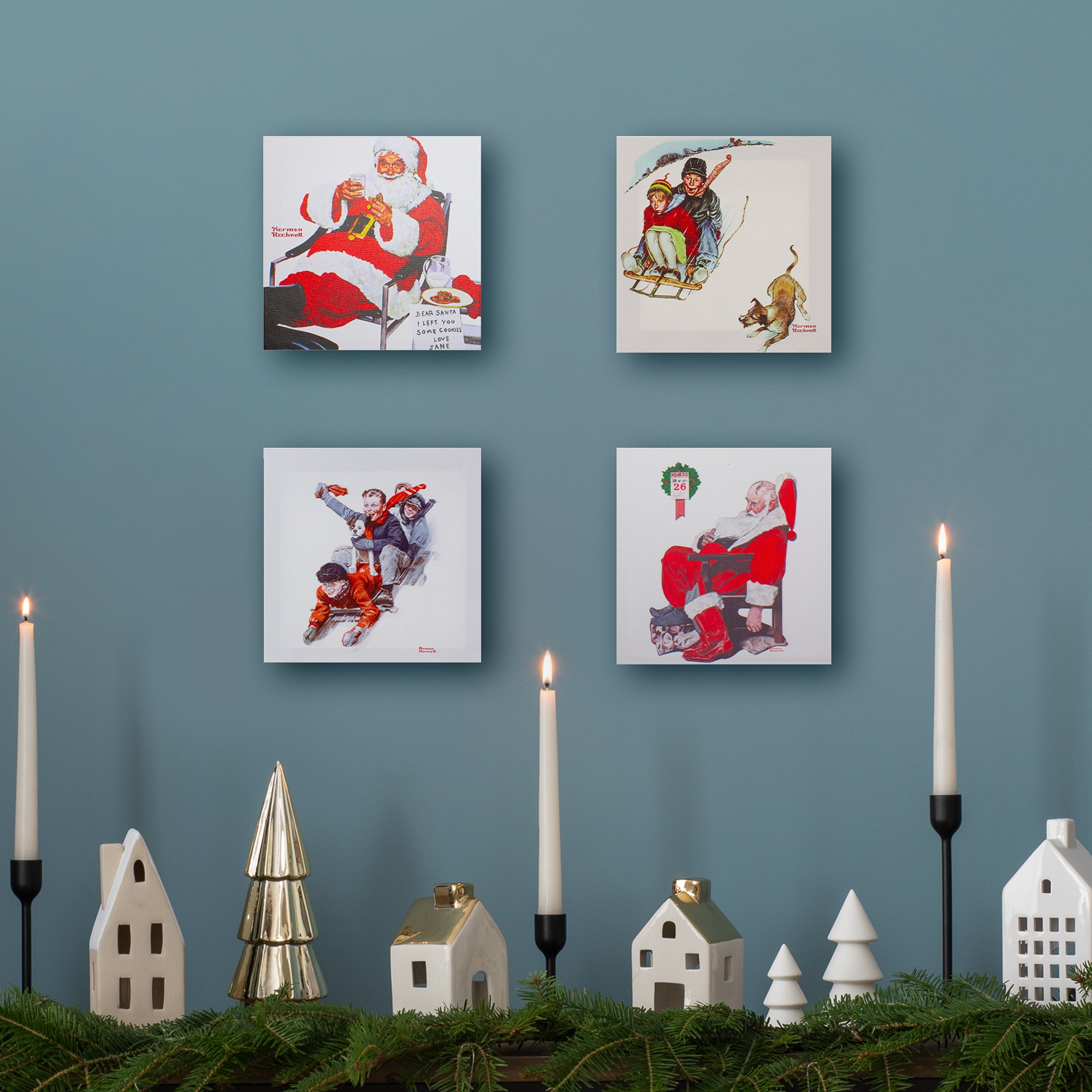 Northlight 8" x 8" Norman Rockwell Classic Christmas Scene Canvas Prints - Set of 4