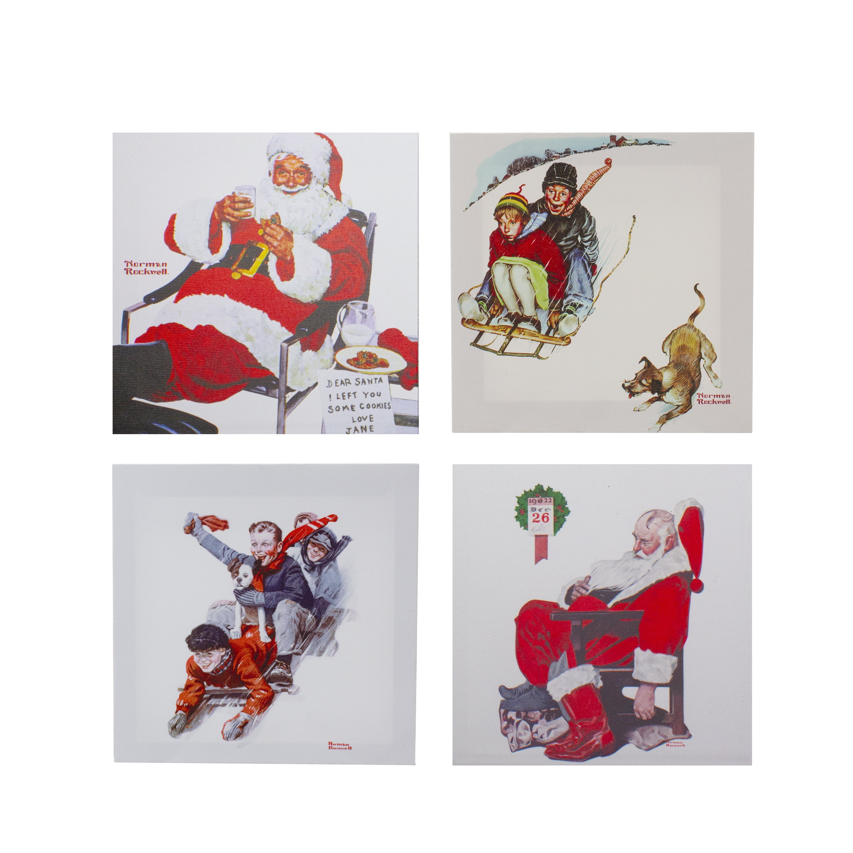 Norman Rockwell Classic Christmas Scene 8 in x 8 in Painting Canvas Art Print, by Northlight Set of 4