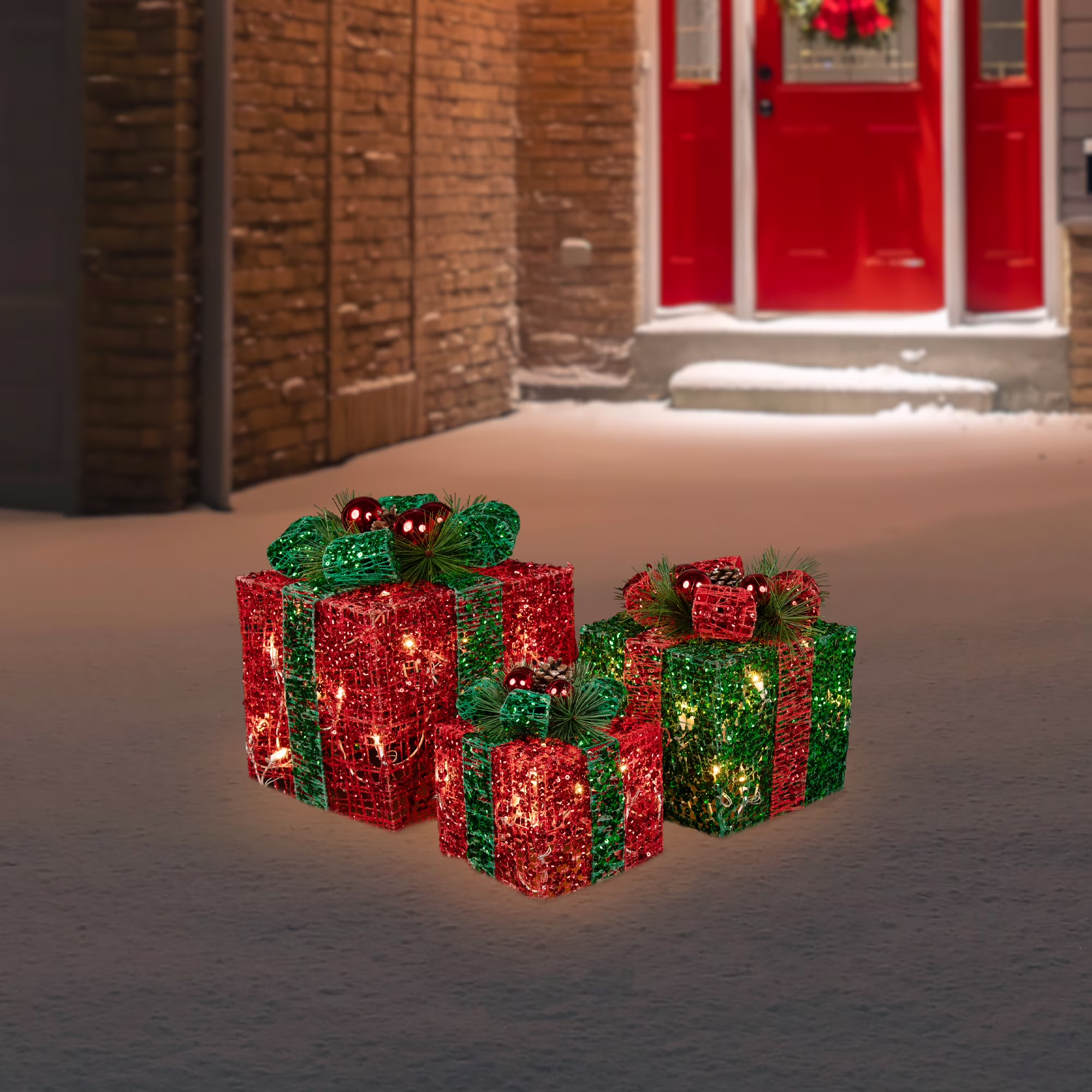 Northlight LED Lighted Glitter Threaded Gift Boxes Outdoor Christmas Decoration - Set of 3