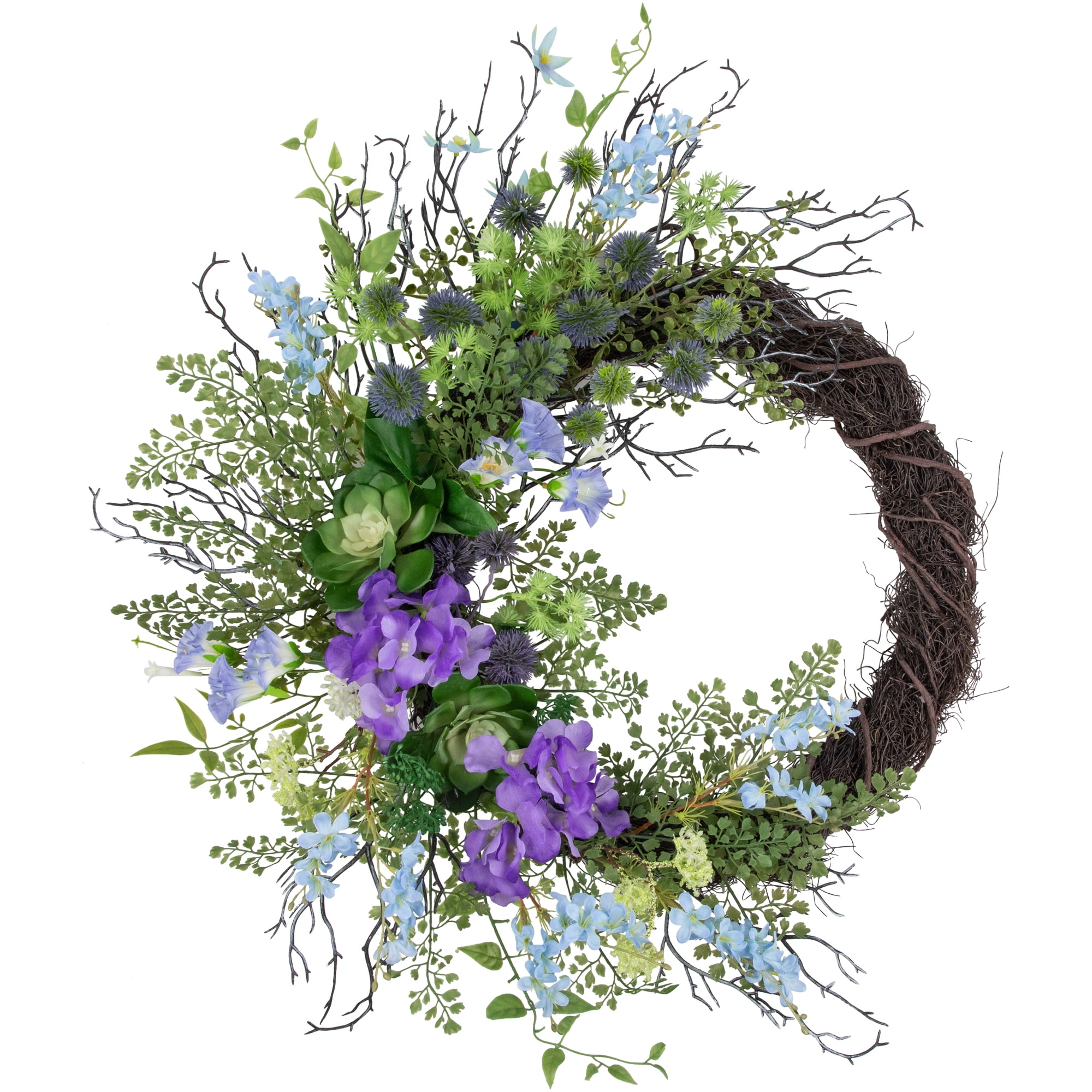 Northlight Mixed Wild Flowers and Twig Artificial Spring Wreath, 24-Inch