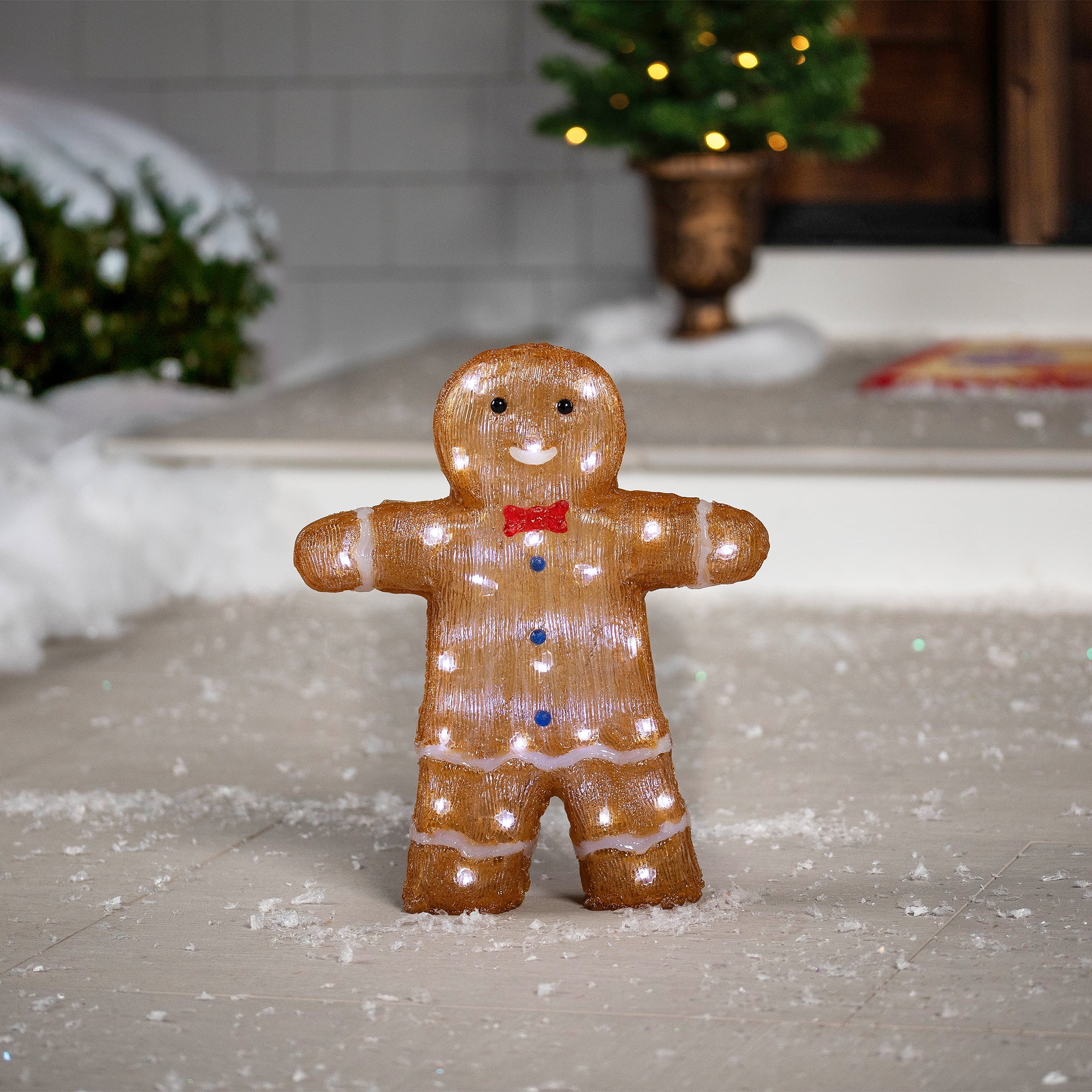 Northlight LED Lighted Acrylic Gingerbread Man with Bow Tie Outdoor Christmas Decoration - 16"