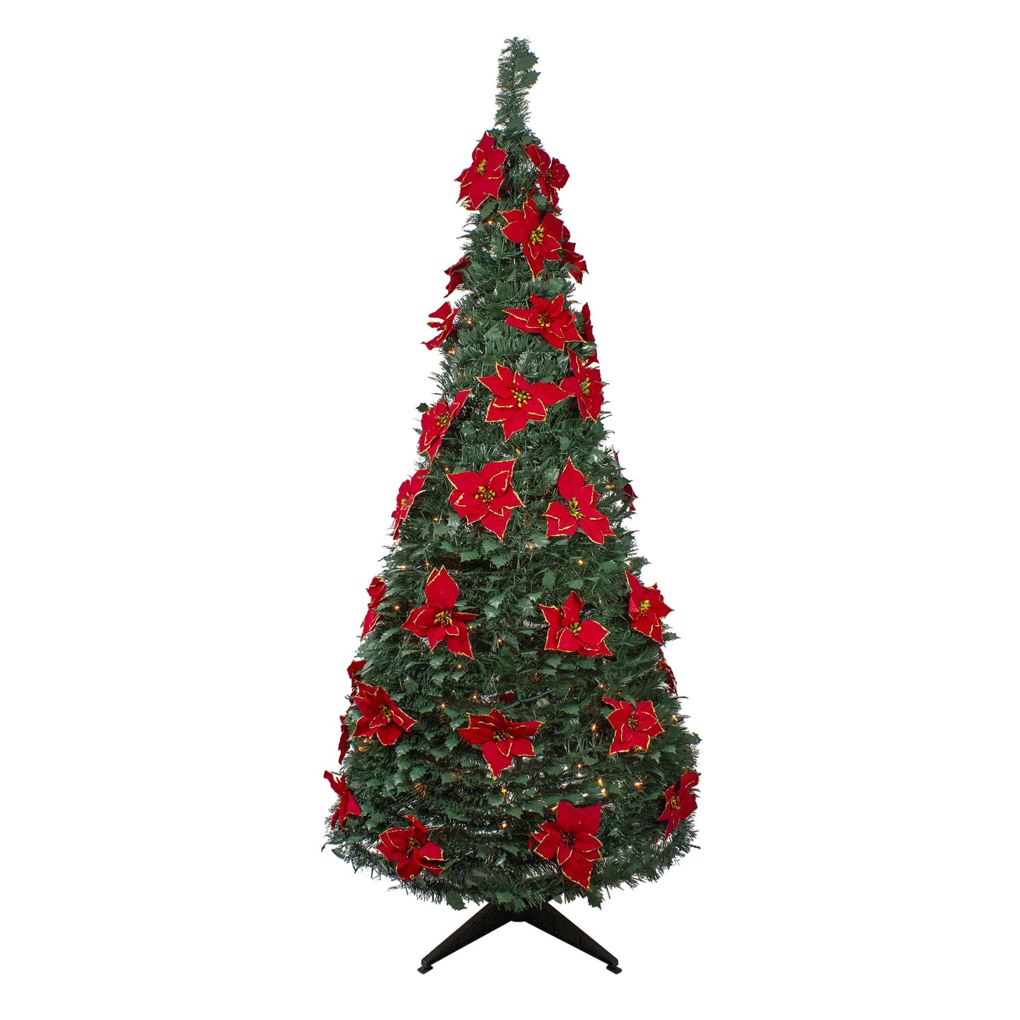 Northlight 6' Pre-Lit Green Poinsettia Pop-Up Artificial Christmas Tree - Clear LightsSlim