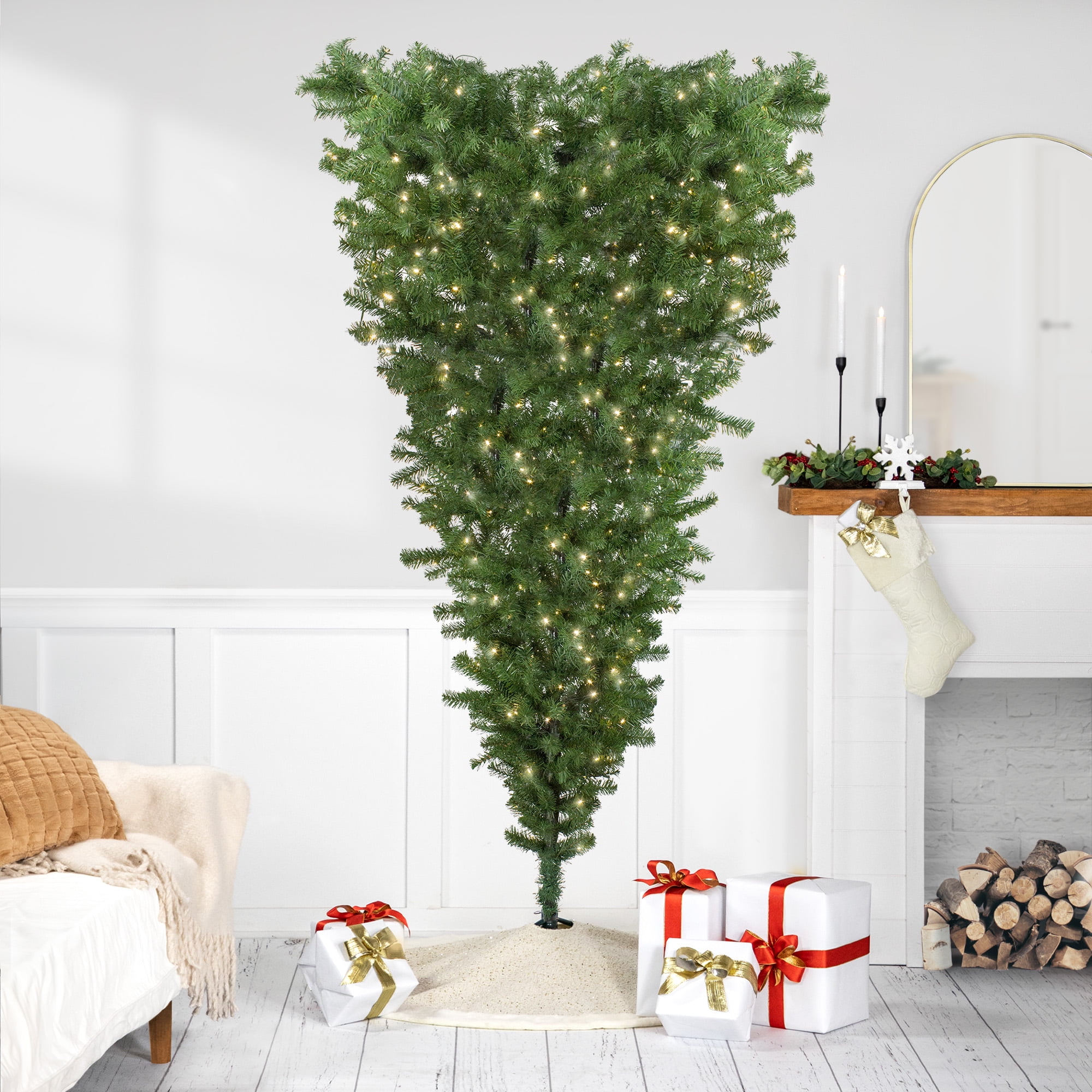 Northlight 7.5' Prelit Artificial Christmas Tree Upside Down Spruce - Warm White Lights