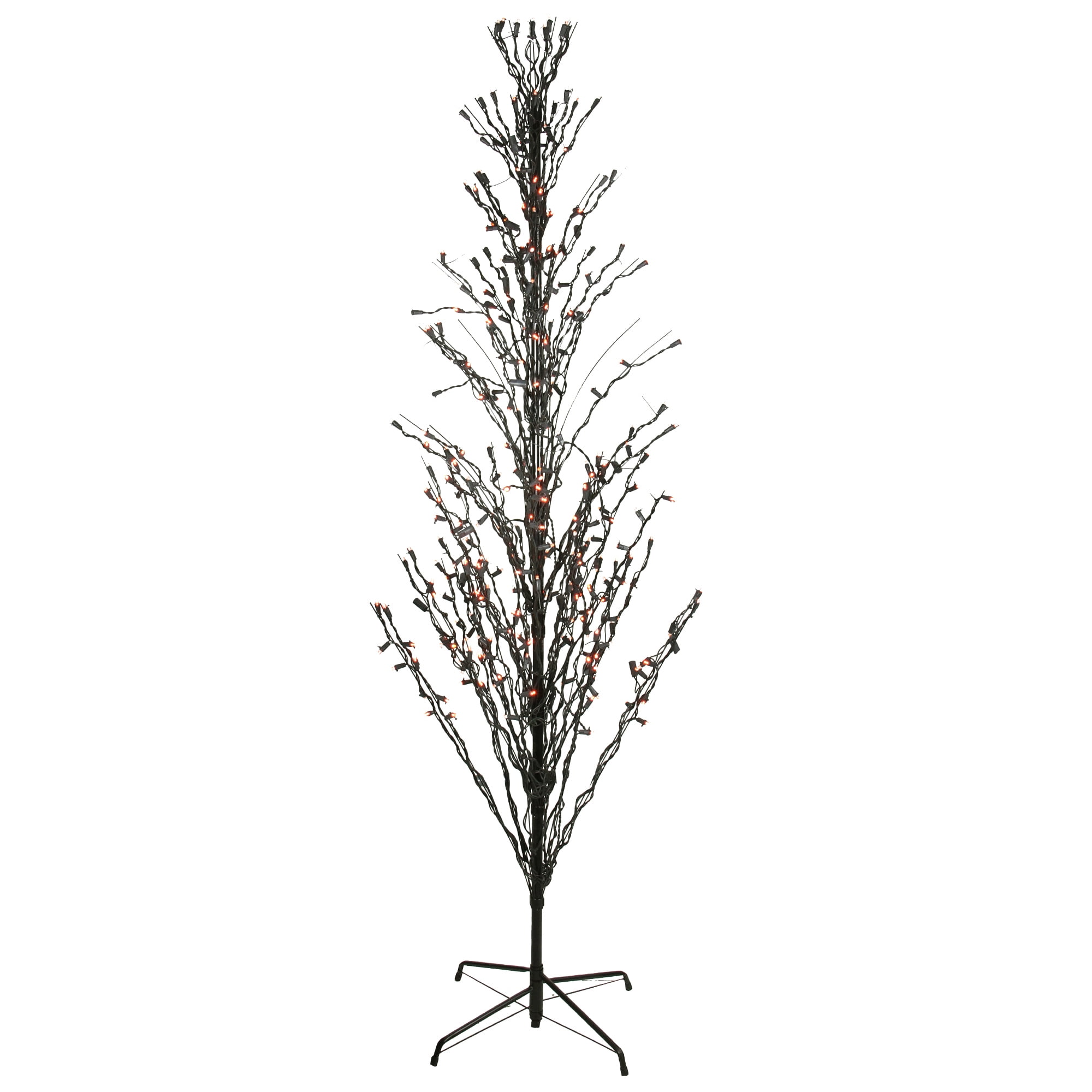 Northlight 9' Pre-Lit Black Cascade Outdoor Halloween Twig Tree, Orange Lights