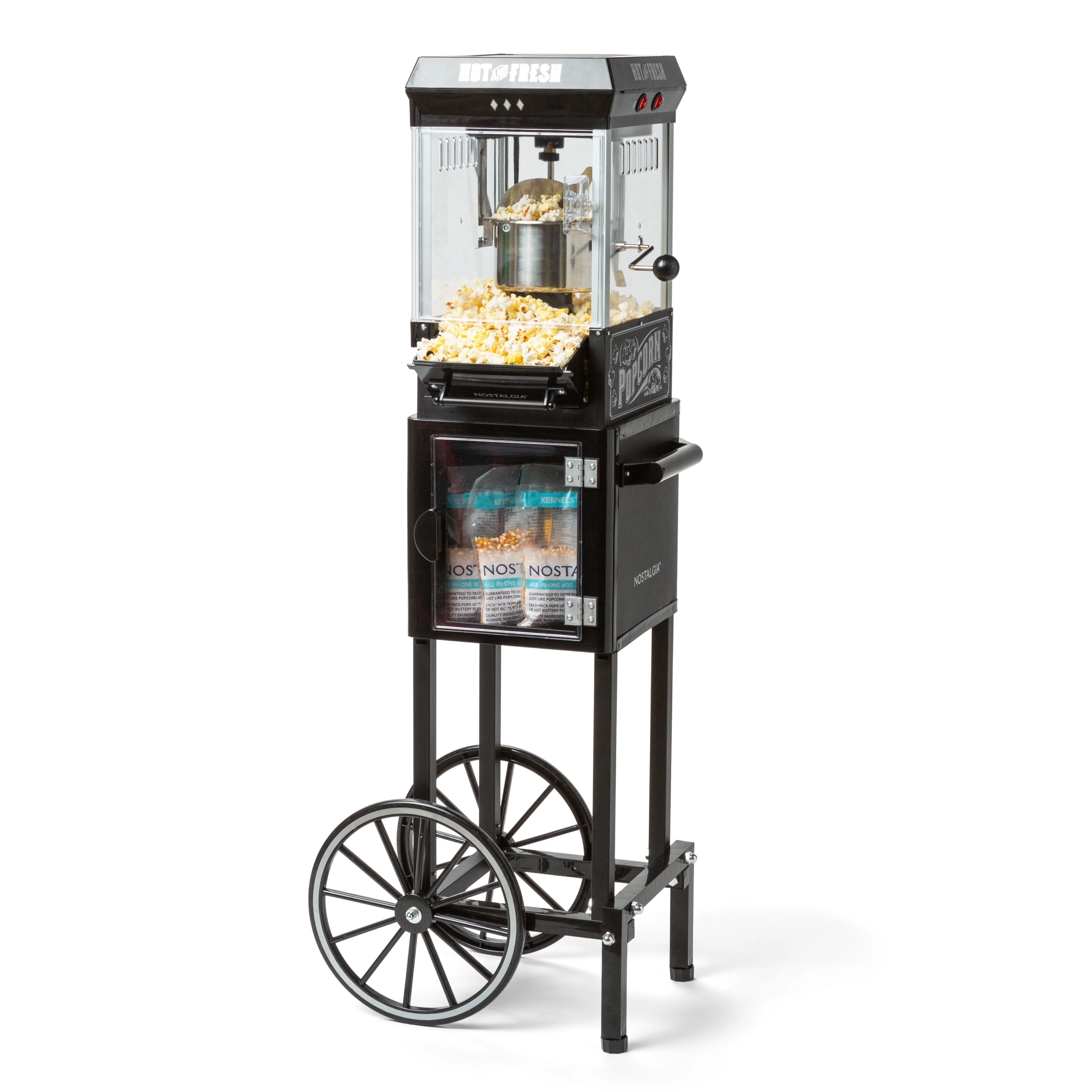 Nostalgia Appliances Popcorn Cart Vintage Movie Theatre Popcorn Machine, Black