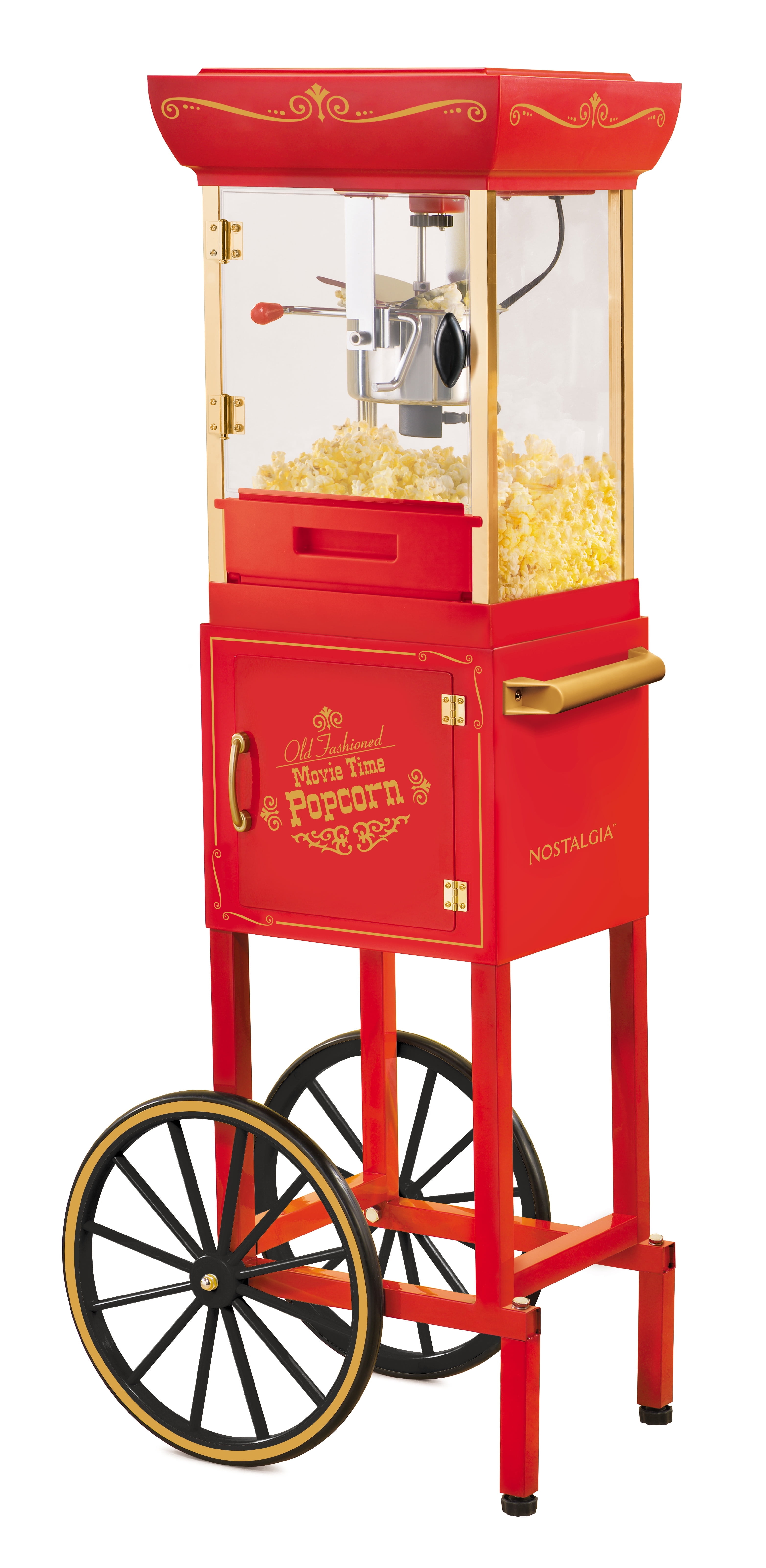 Nostalgia Appliances Popcorn Cart Vintage Movie Theatre Popcorn Machine, Red