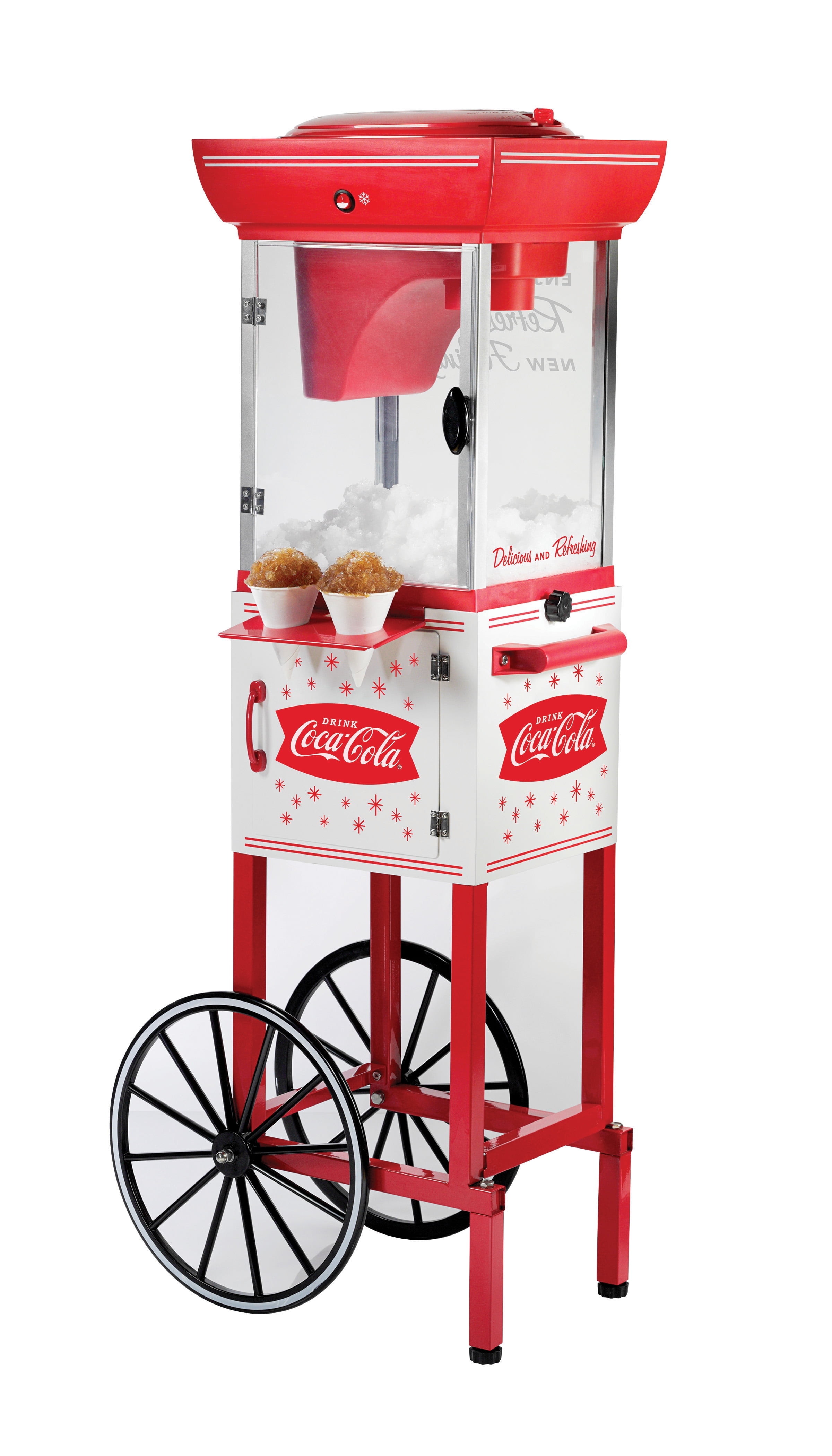 Nostalgia Coca-Cola 48-Inch Tall Snow Cone Cart, Makes 48 Icy Treats – Coke Red