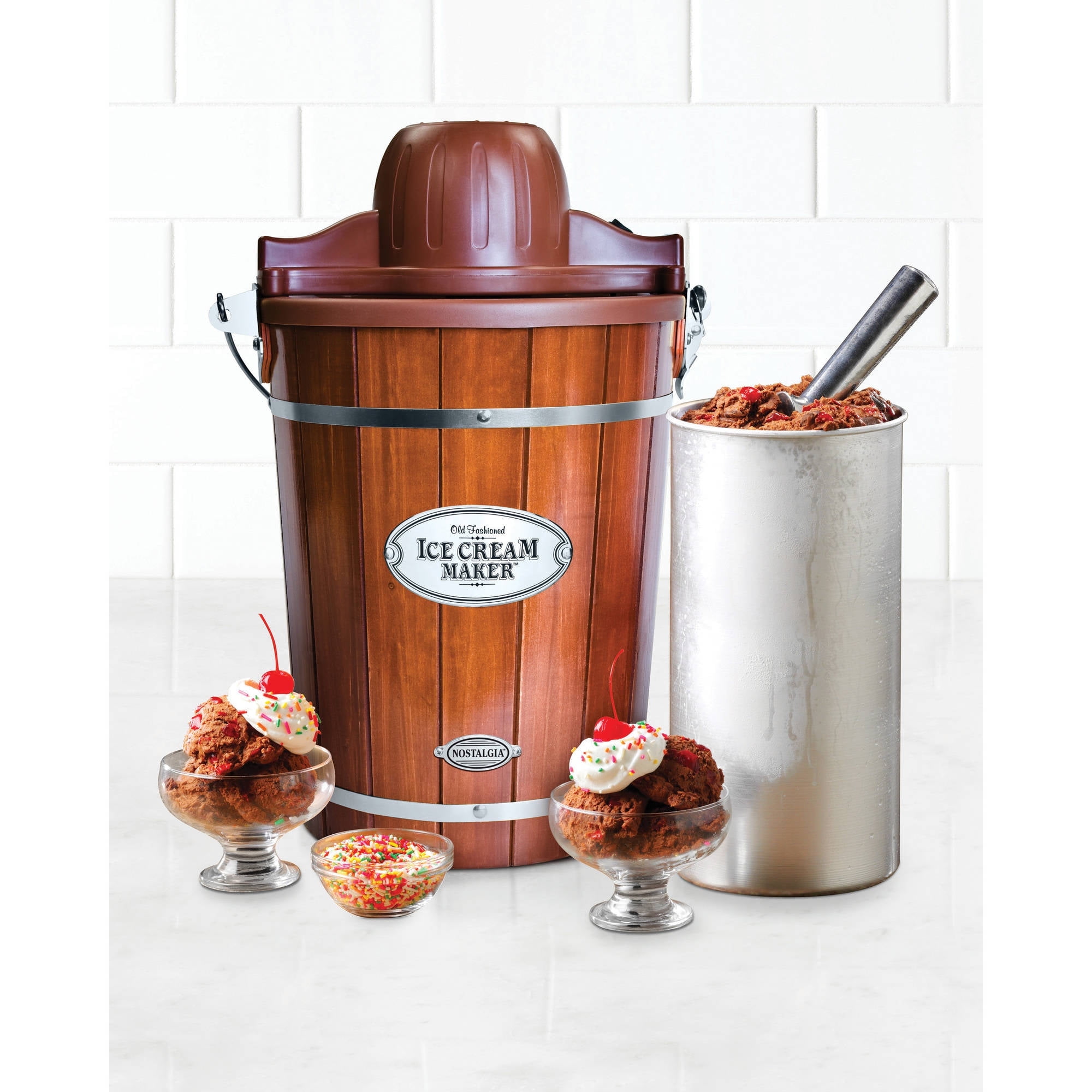 Nostalgia Wood Bucket Electric 6 Qt. Ice Cream Maker