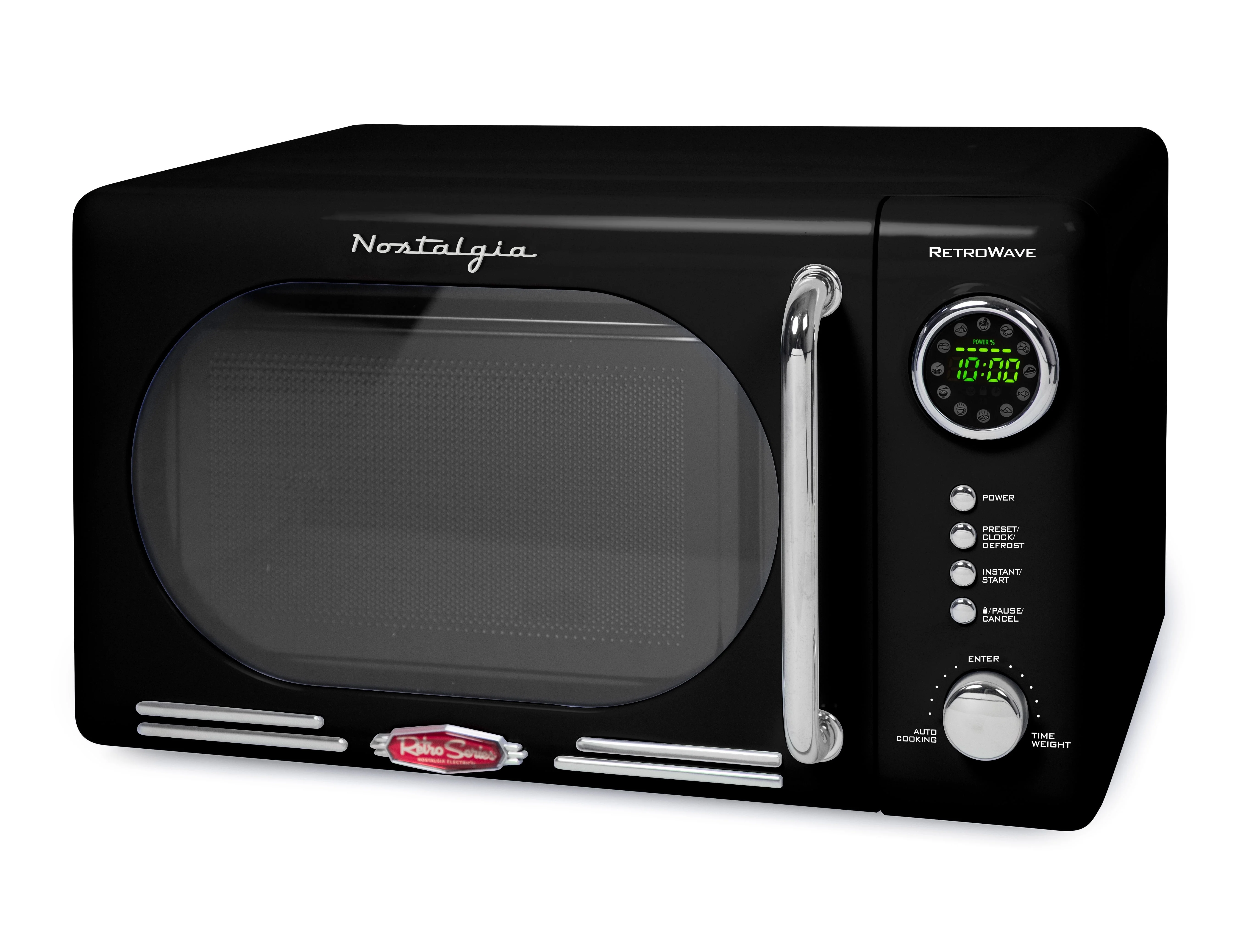 Nostalgia 0.7 cu ft Retro Microwave Oven, 700W Countertop Microwave Oven with LED Display, Black