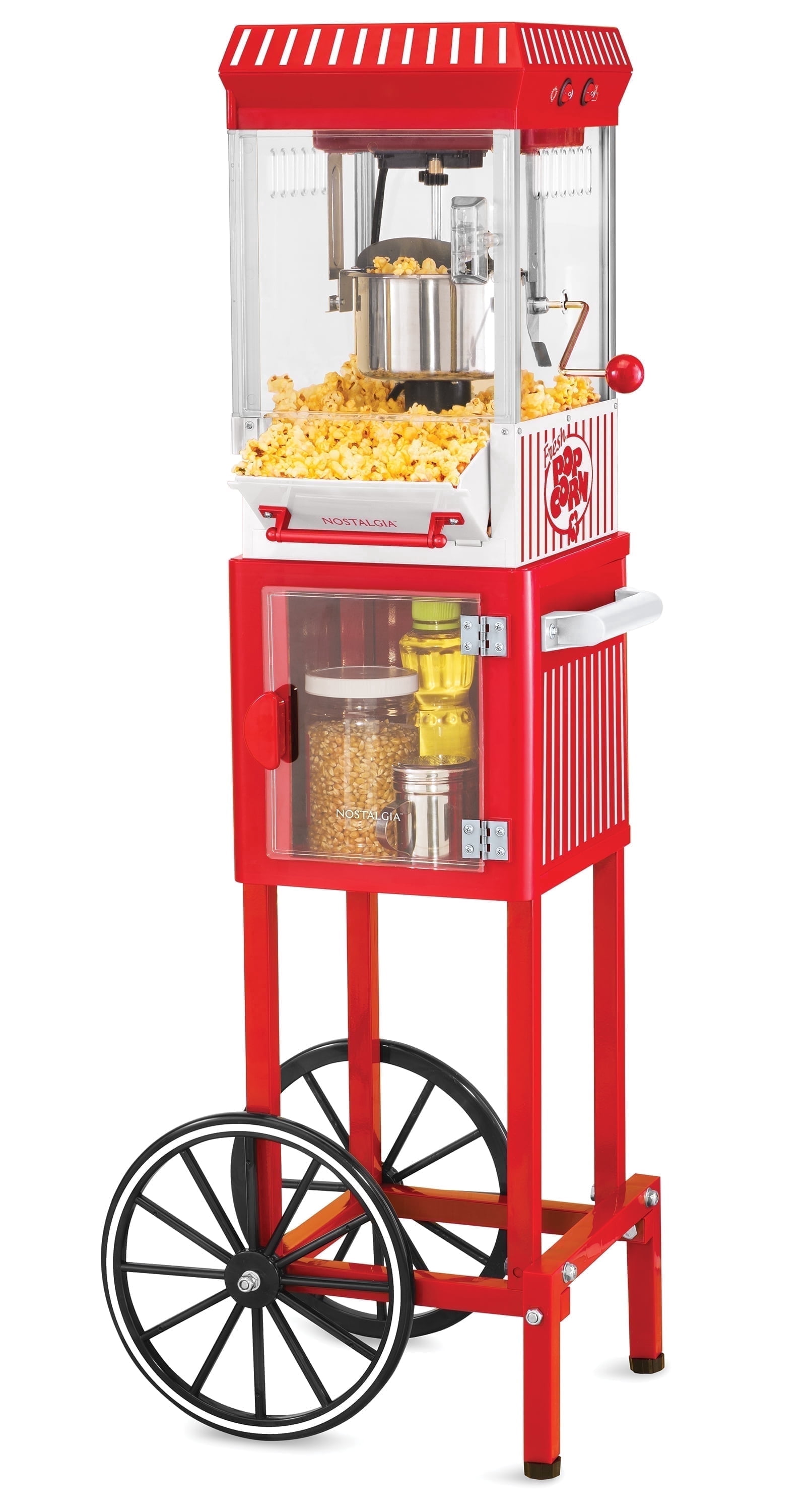 Nostalgia Popcorn Maker Cart, Vintage Movie Theater Popcorn Machine with Built-In Storage, Coca Cola