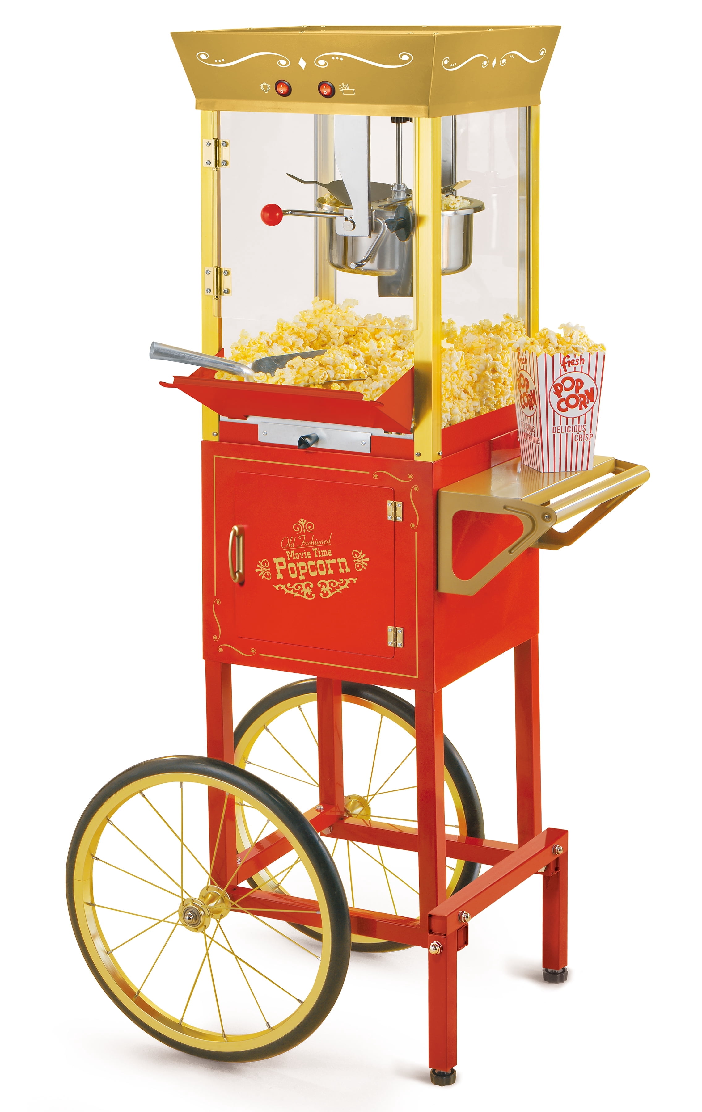 Nostalgia 8 oz Popcorn Machine Cart, Stainless Steel Vintage Popcorn Maker Cart, Makes 32 Cups, Red