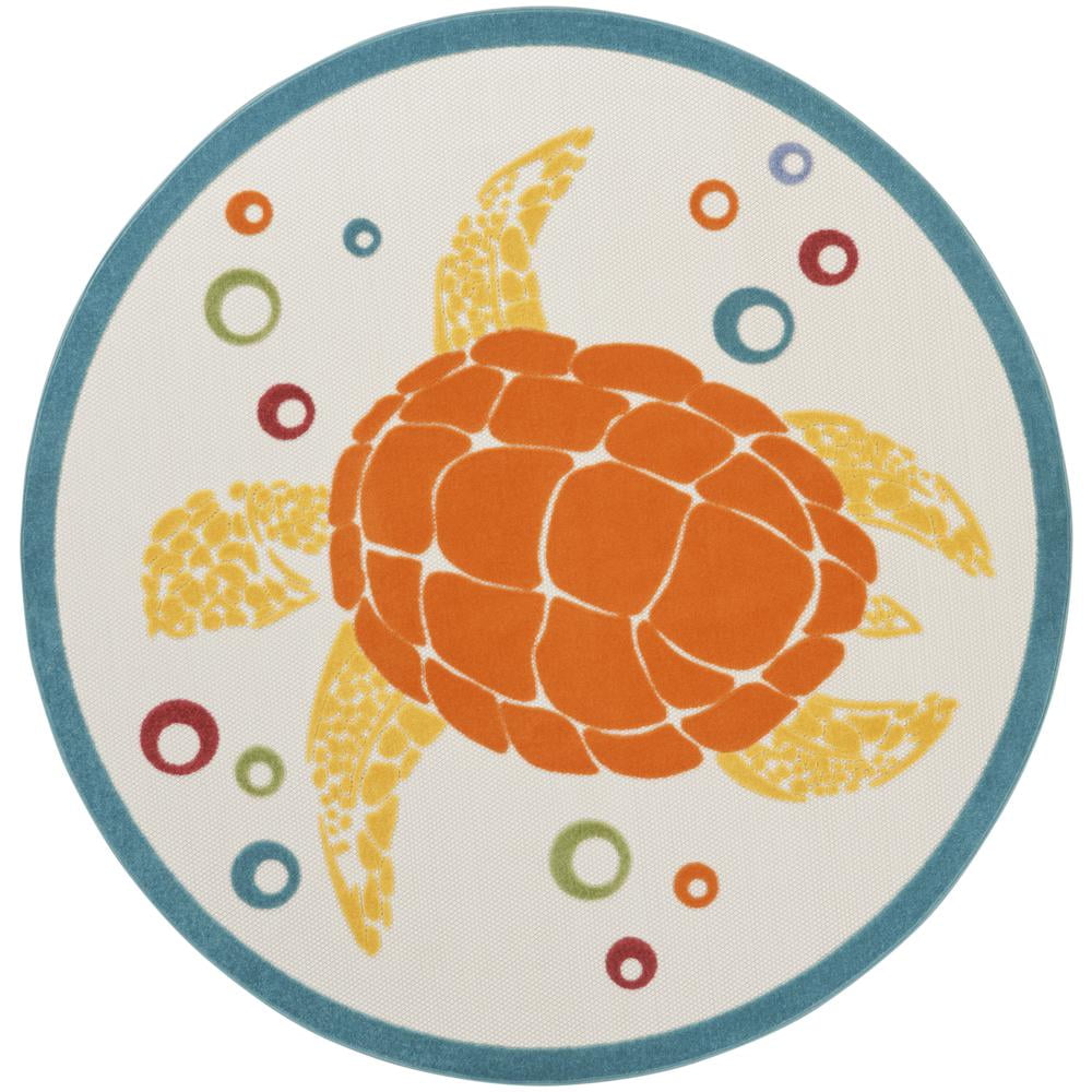 Nourison Aloha Indoor/Outdoor Teal Multi 5'3" x round Area Rug (5 Round)