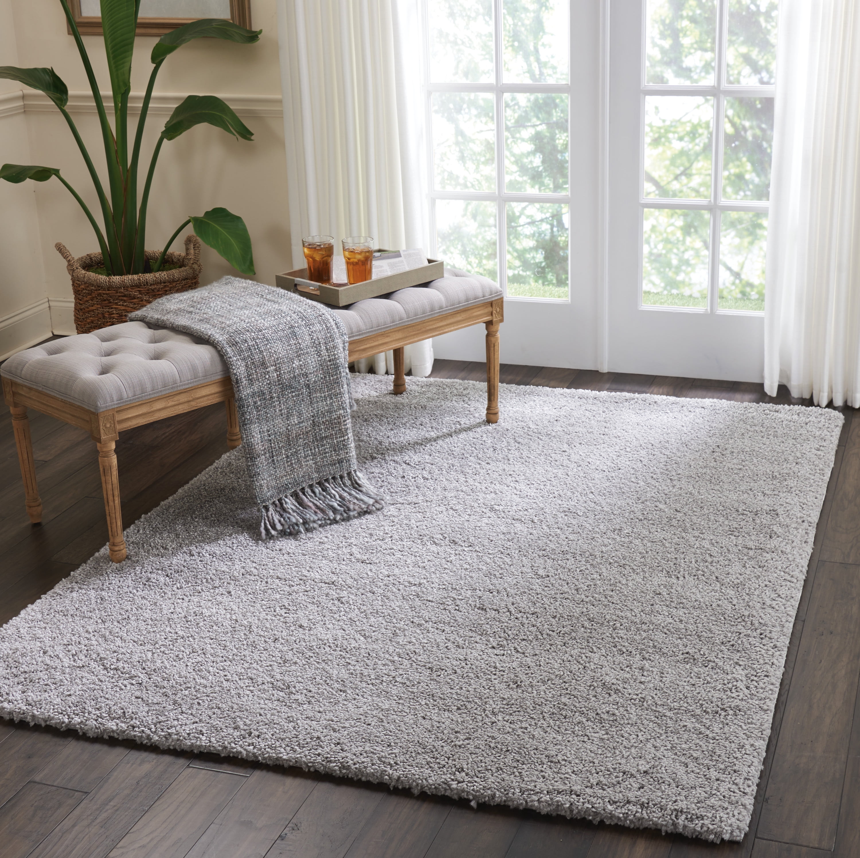 Nourison Malibu Shag Solid Shag Silver Grey 5'3" x 7'3" Area Rug, (5' x 7')