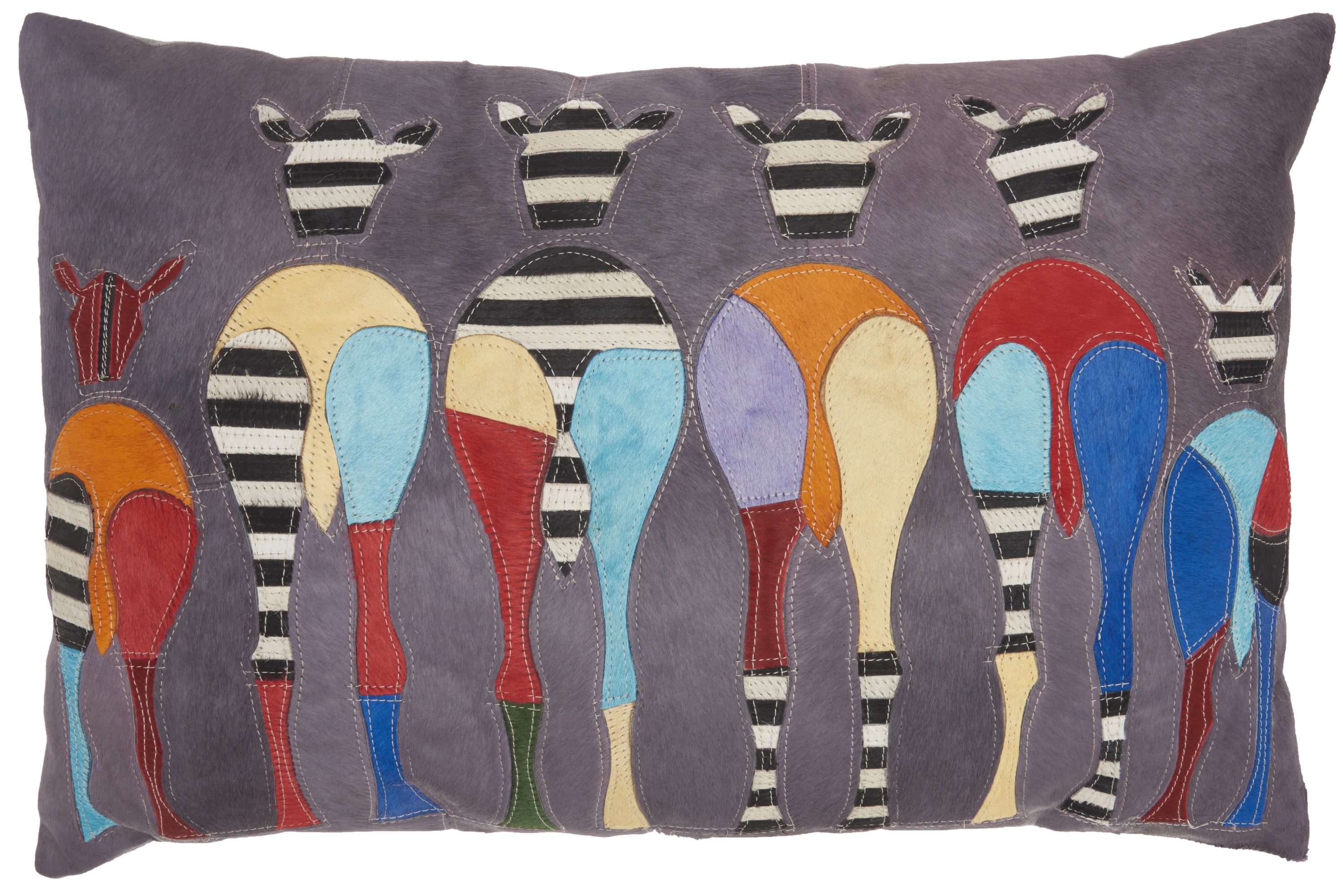 Nourison Natural Leather Hide Art Deco Zebras Multicolor 20" x 30" Throw Pillow