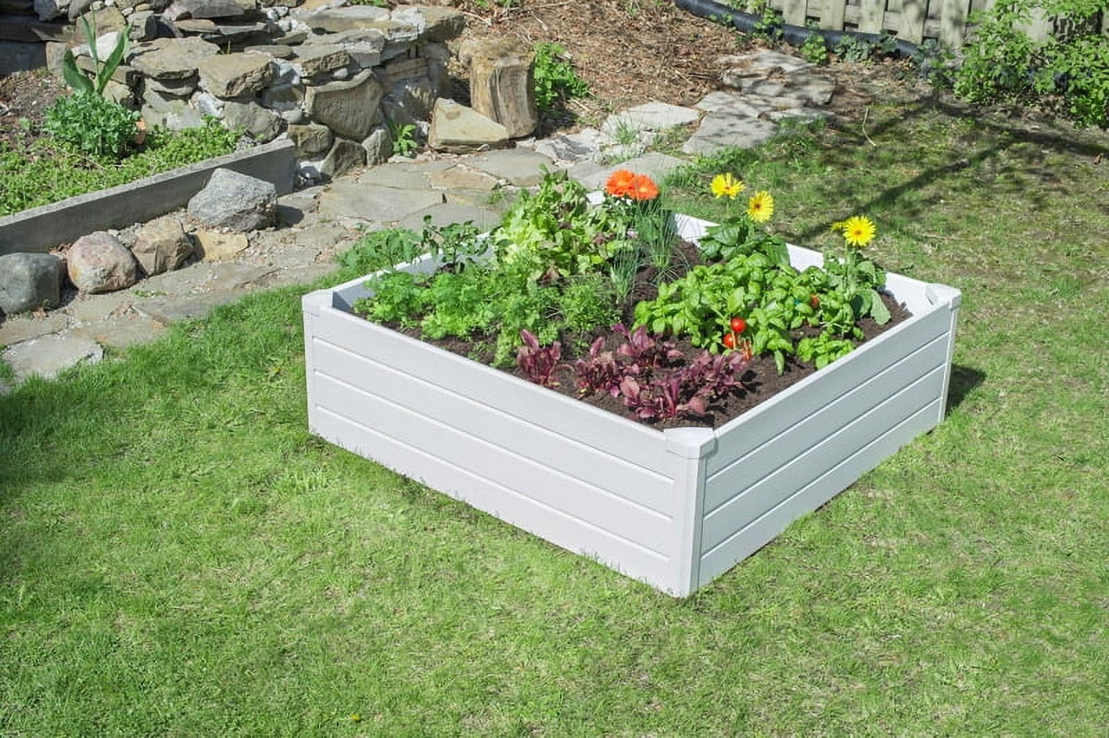 NuVue Deluxe 48" Square x 15" H White Vinyl Raised Garden Bed
