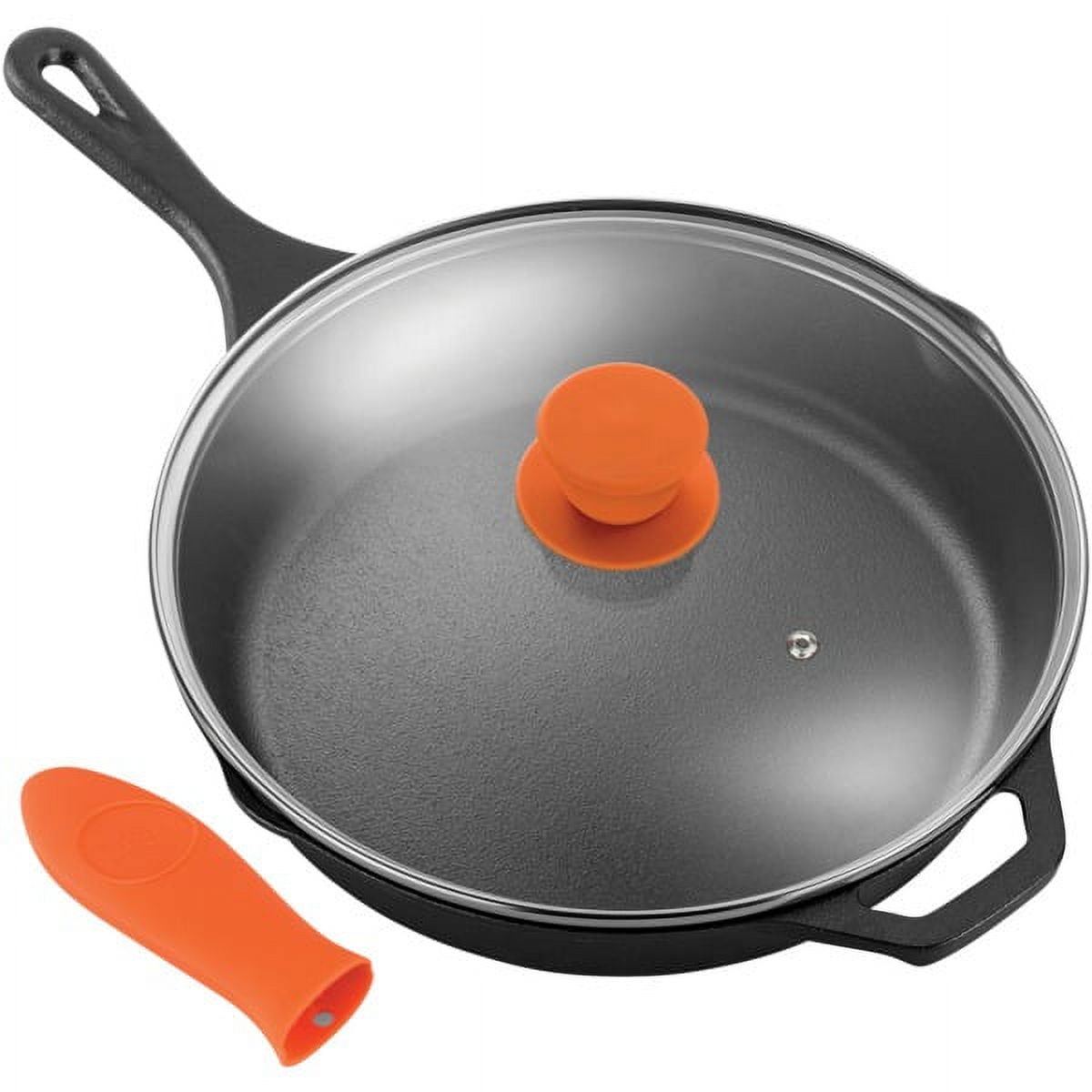 NutriChef 12" Pre Seasoned Nonstick Cast Iron Frying Pan with Lid & Handle Cover