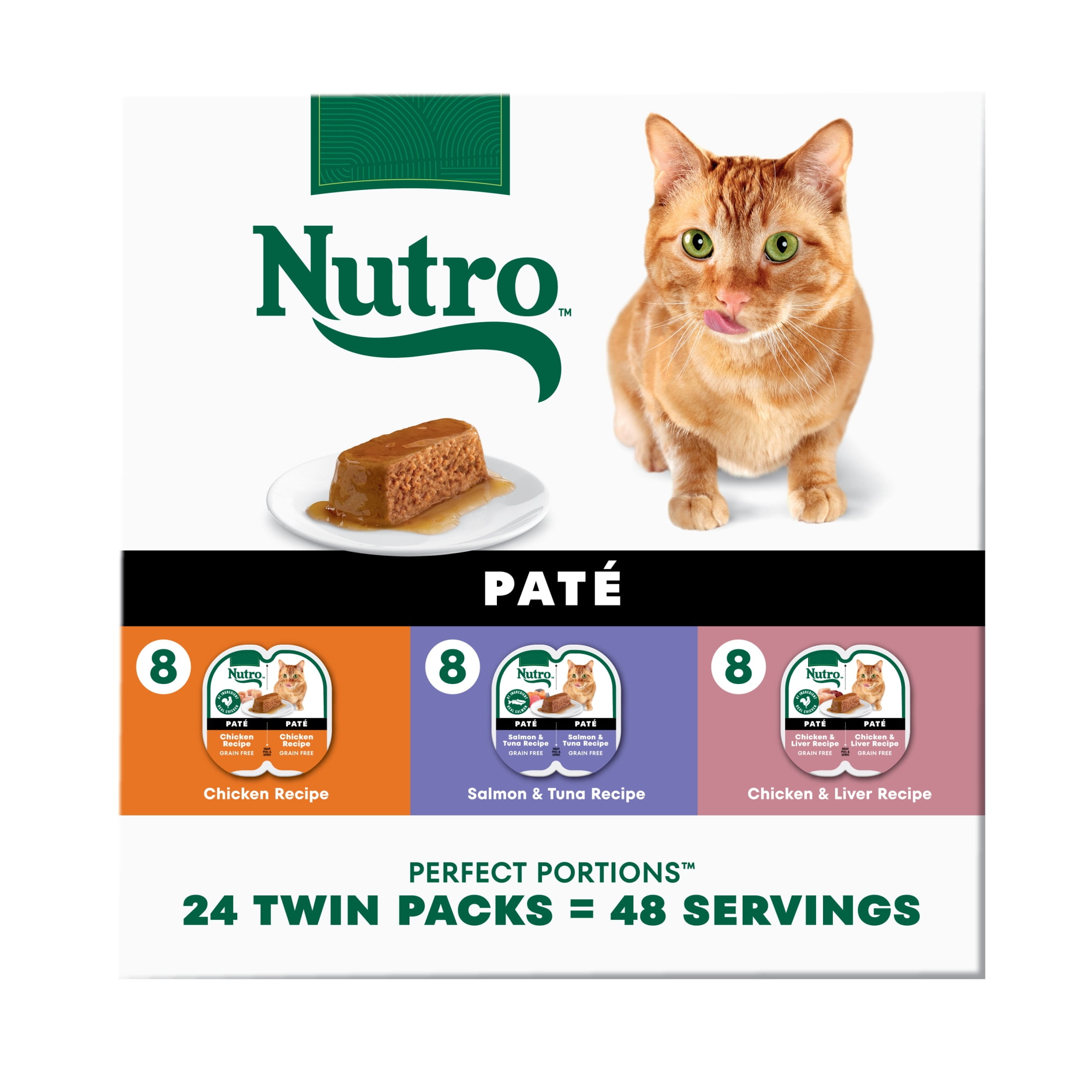 Nutro Wet Cat Food Pate MultiPack: Salmon & Tuna; Chicken & Liver and Chicken; (24) 2.64 oz. Trays