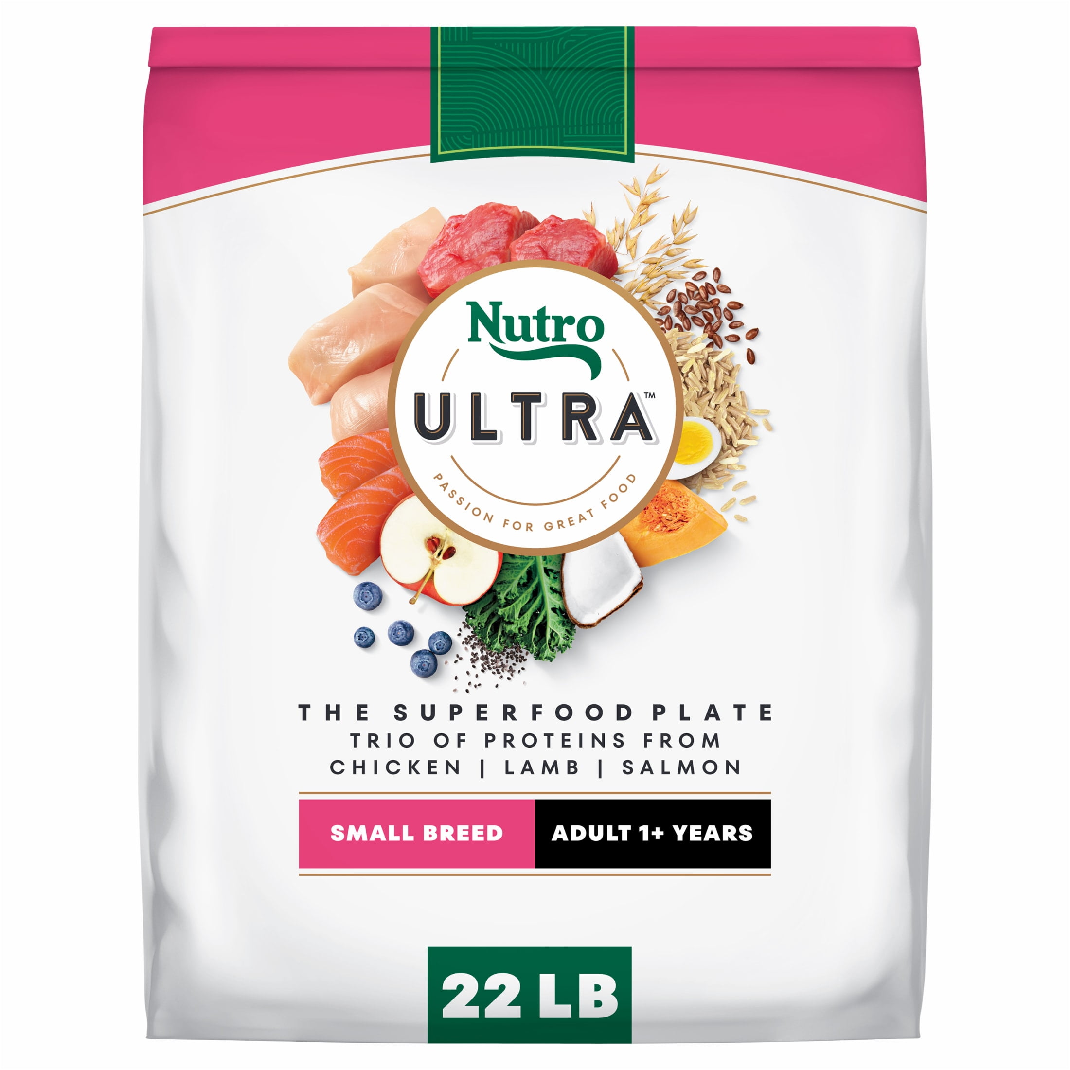Nutro Ultra Adult Small Breed Dry Dog Food, Chicken, Lamb and Salmon Protein Trio, 22 lb Bag