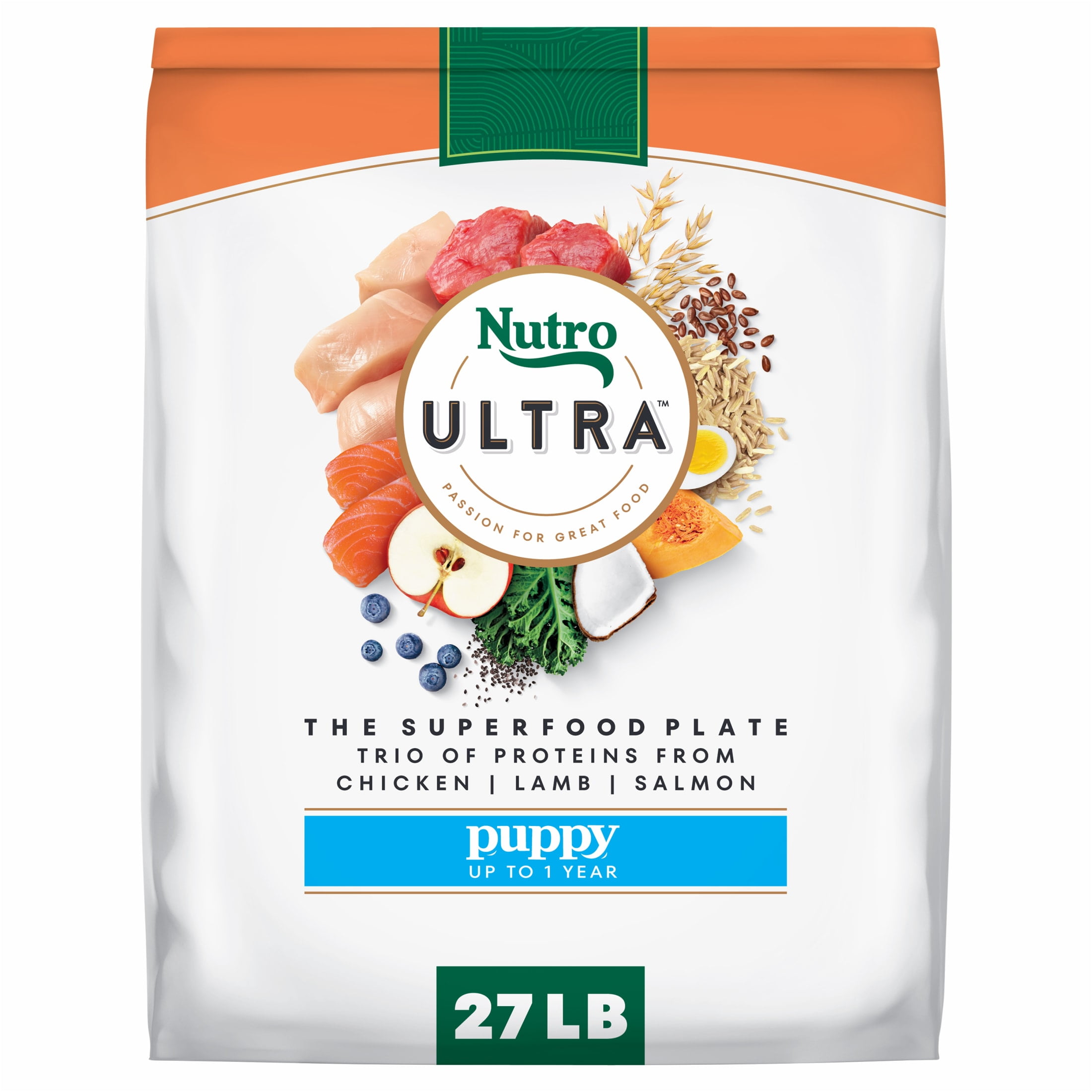 Nutro Ultra High Protein Dry Puppy Food, Trio of Proteins from Chicken, Lamb and Salmon, 27 lb Bag
