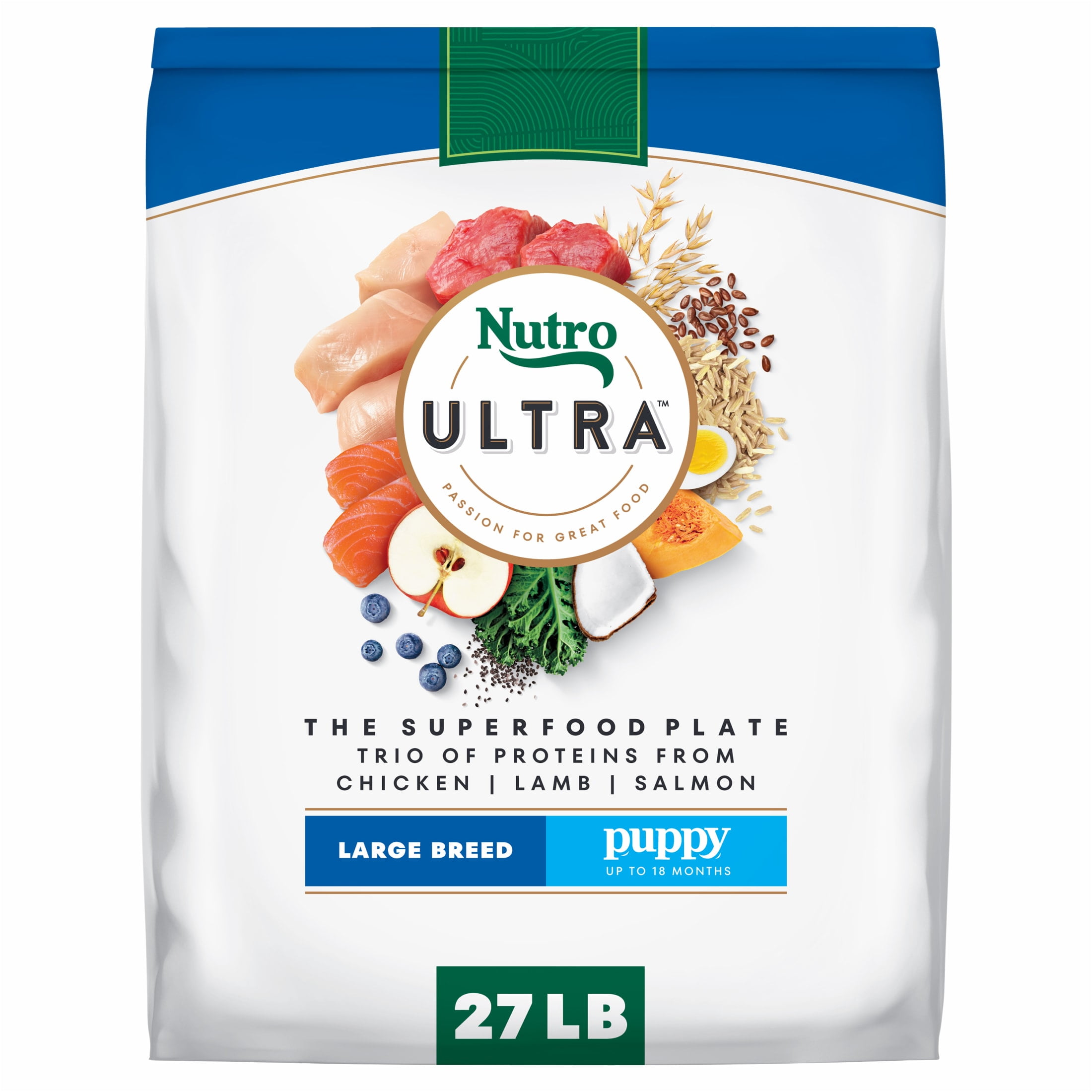 Nutro Ultra Large Breed Puppy Dry Dog Food, Chicken, Lamb and Salmon Protein Trio, 27 lb Bag