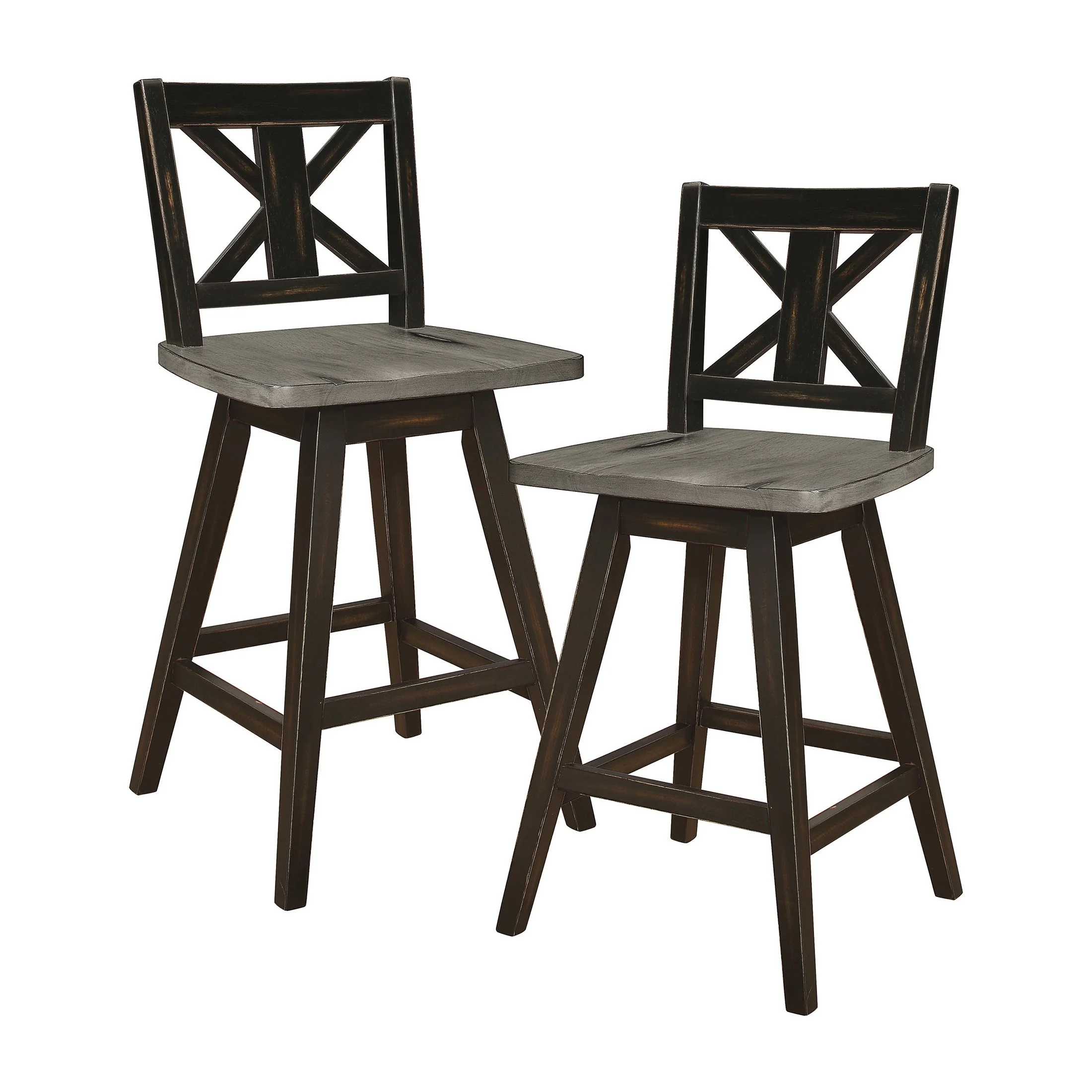 OakvillePark Roscoe Swivel Counter Height Barstool (Set of 2), Black/Gray