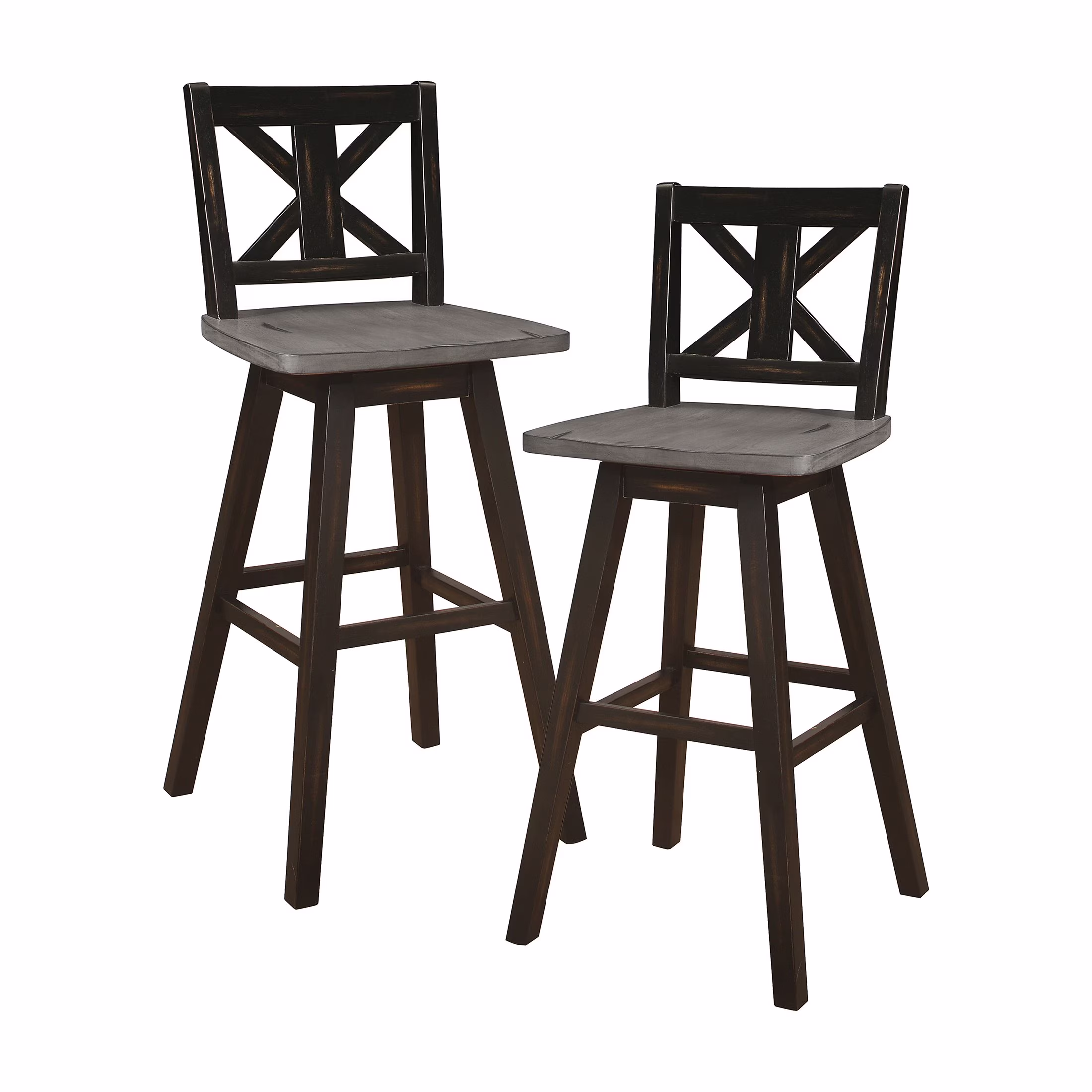 OakvillePark Roscoe Swivel Pub Height Barstool (Set of 2), Black/Gray