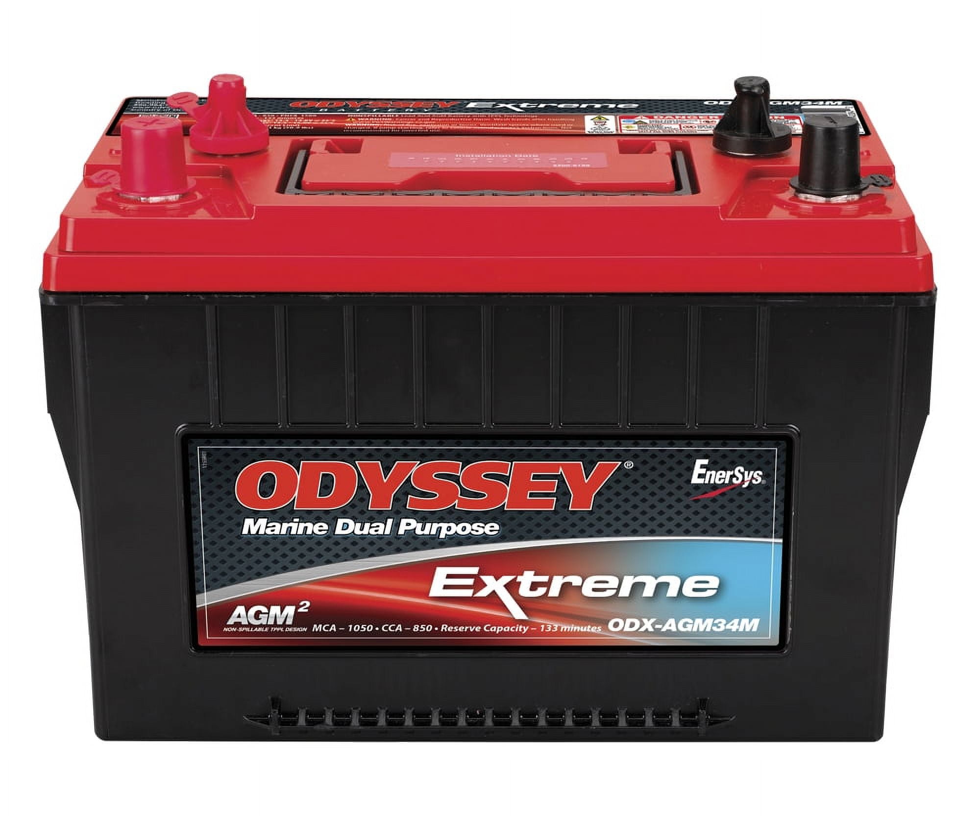 Odyssey Battery ODX-AGM34M Battery; Extreme Series; 34M Group Size; 12 Volt; 880 Cold Cranking Amps/ 1500 Pulse Hot Cranking Amps; Standard Post Top And Threaded Side Terminal; Single External Vent