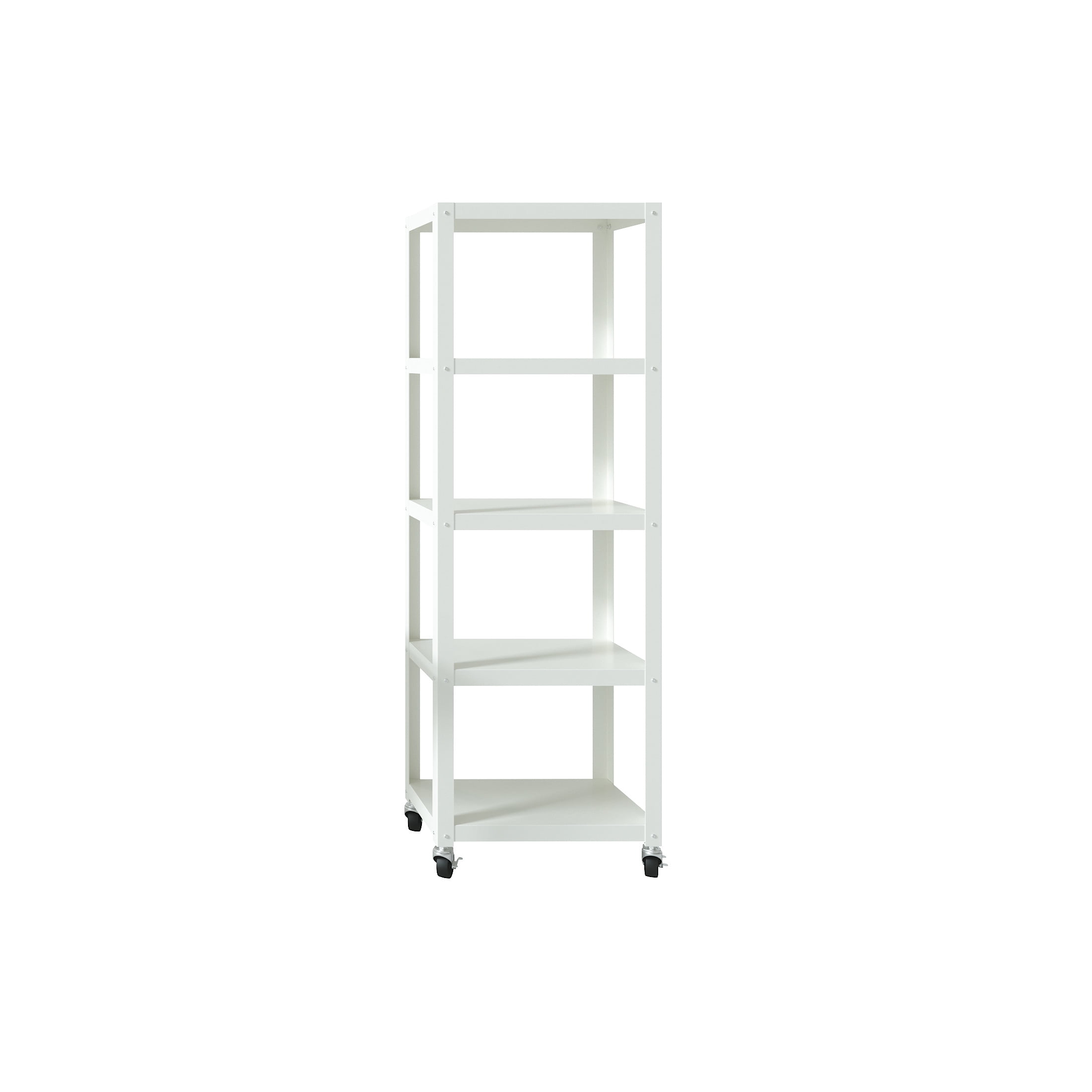 Office Dimensions 72" High Rolling 5 Shelf Bookcase, Industrial Metal, White