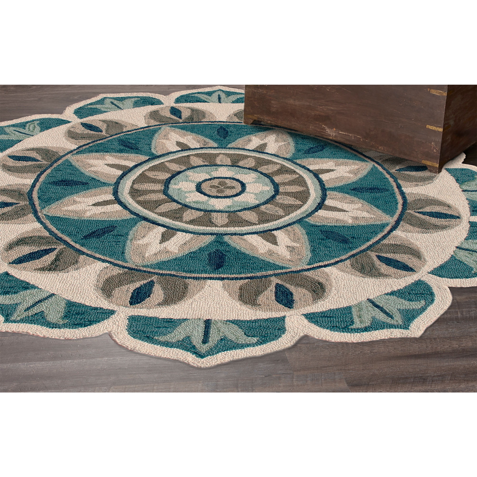 Ox Bay Evie 6' Round Aqua Blue/Gray Floral Medallion Indoor Area Rug