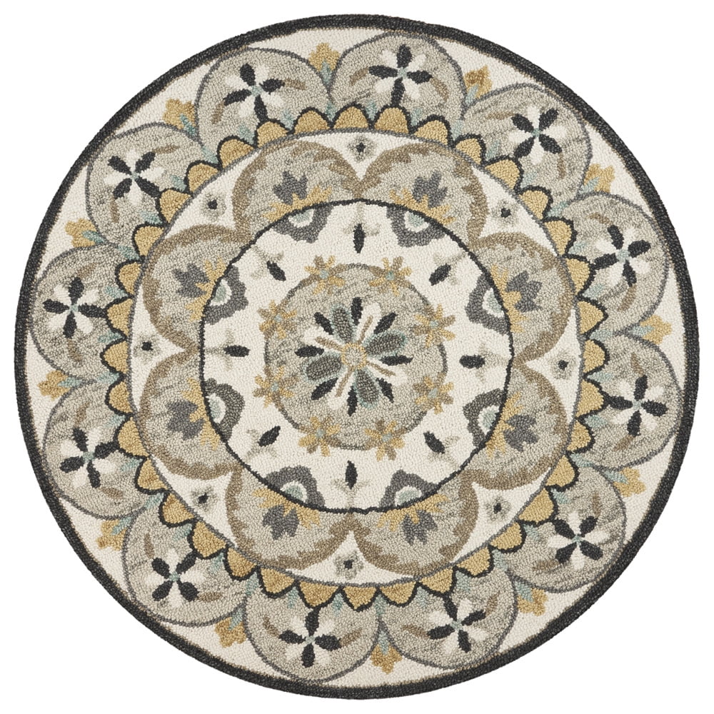 Ox Bay Elle 4' Round Ivory/Gray Floral Medallion Indoor Area Rug
