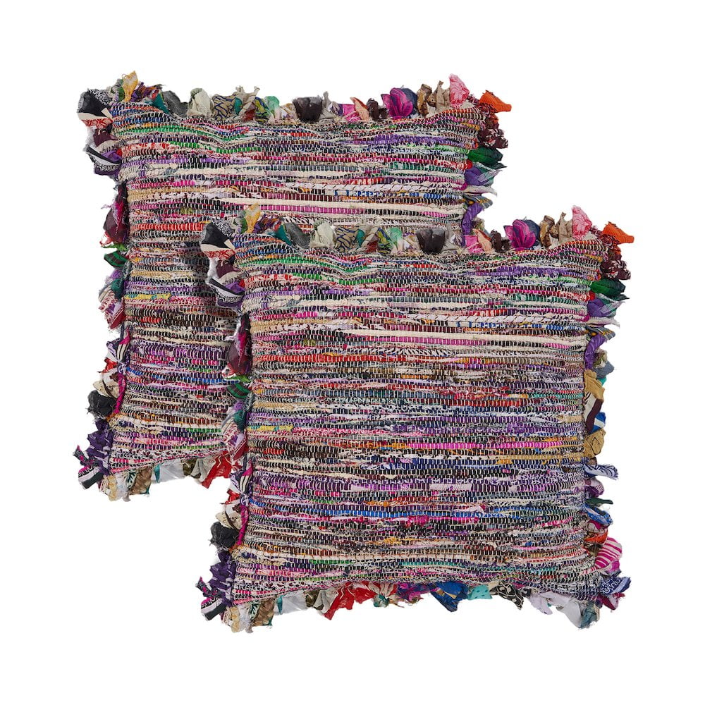 LR Home Chindi Recycled PET Pillow Set of 2 in Pink/Blue, 26" x 26"