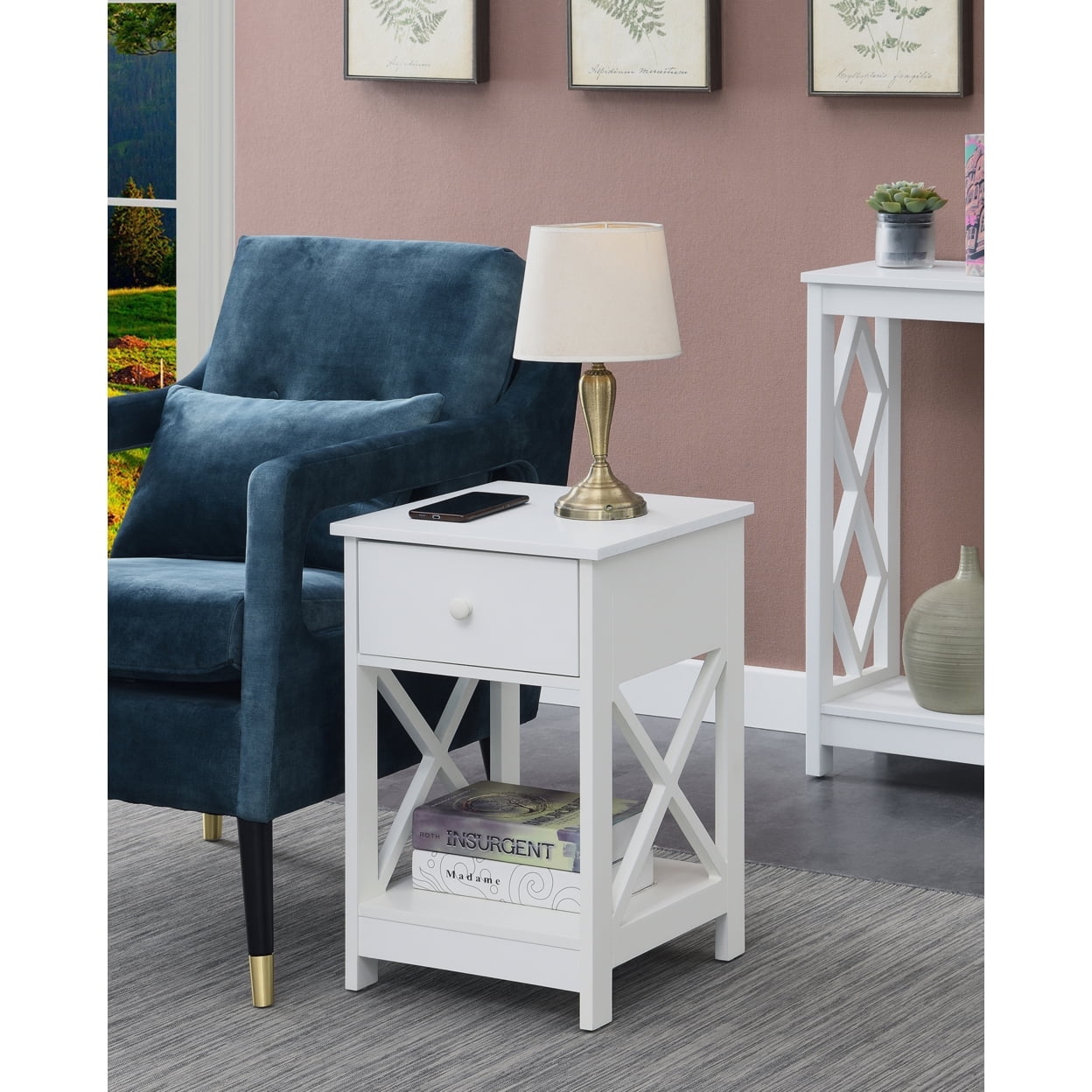 Oxford 1 Drawer End Table, White