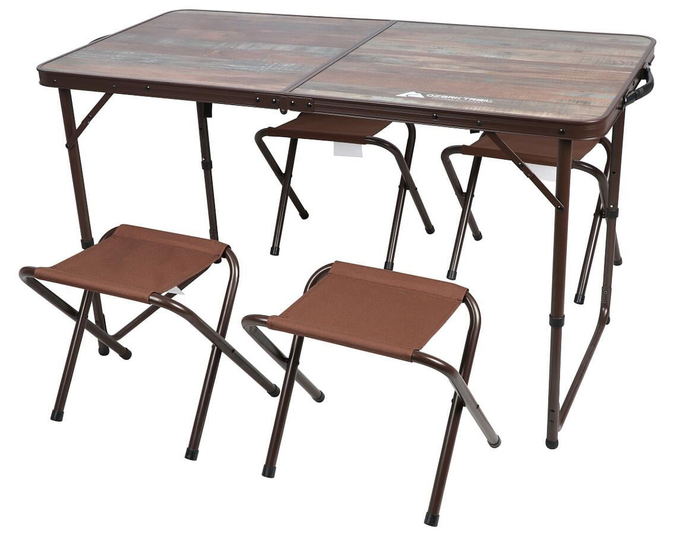 Ozark Trail Durable Steel and Aluminum Table and Stools, Open Dims 19.29"x 24.6", Brown