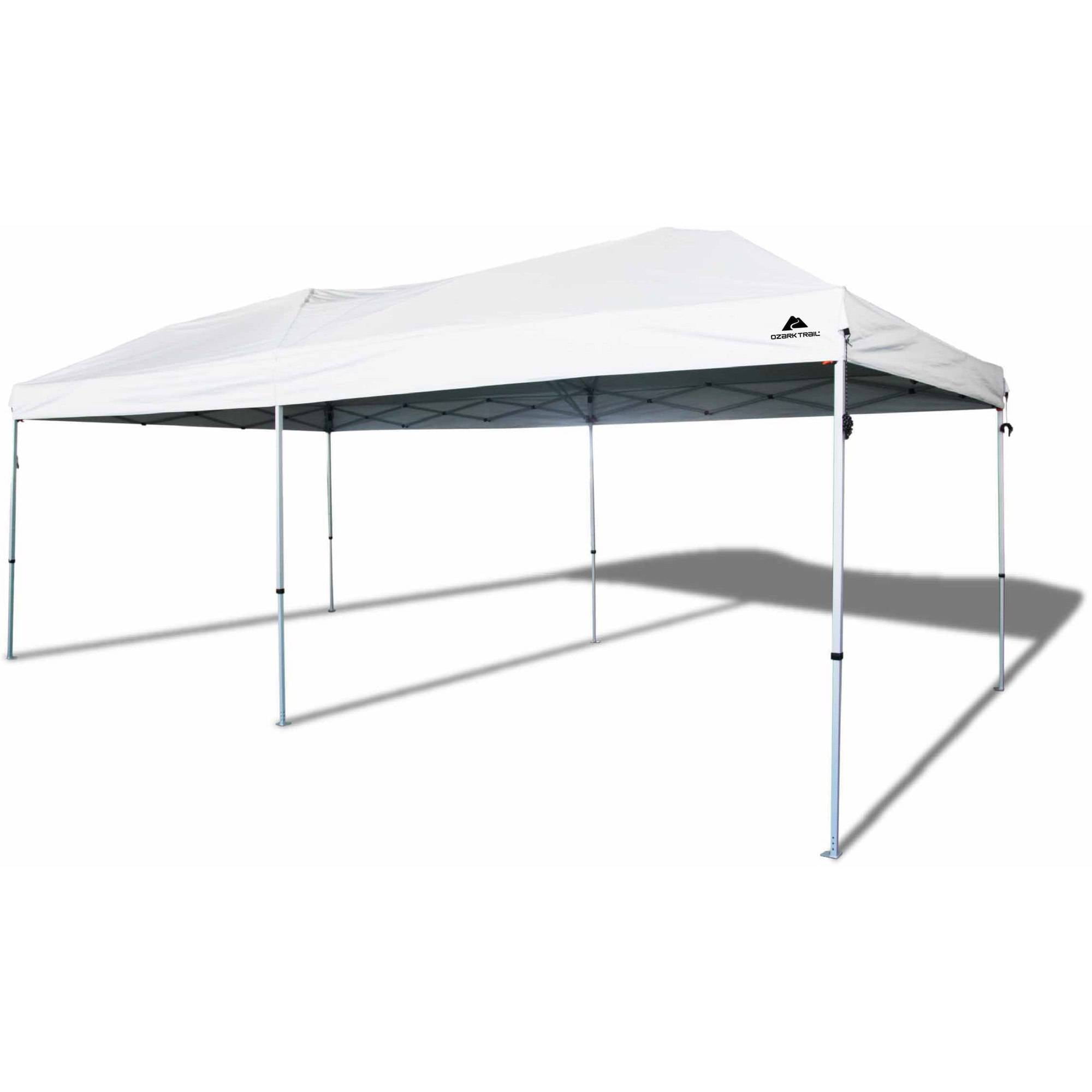 Ozark Trail 20x10 ft Pop Up Canopy Tent with Wheeled Bag, White, Straight Leg