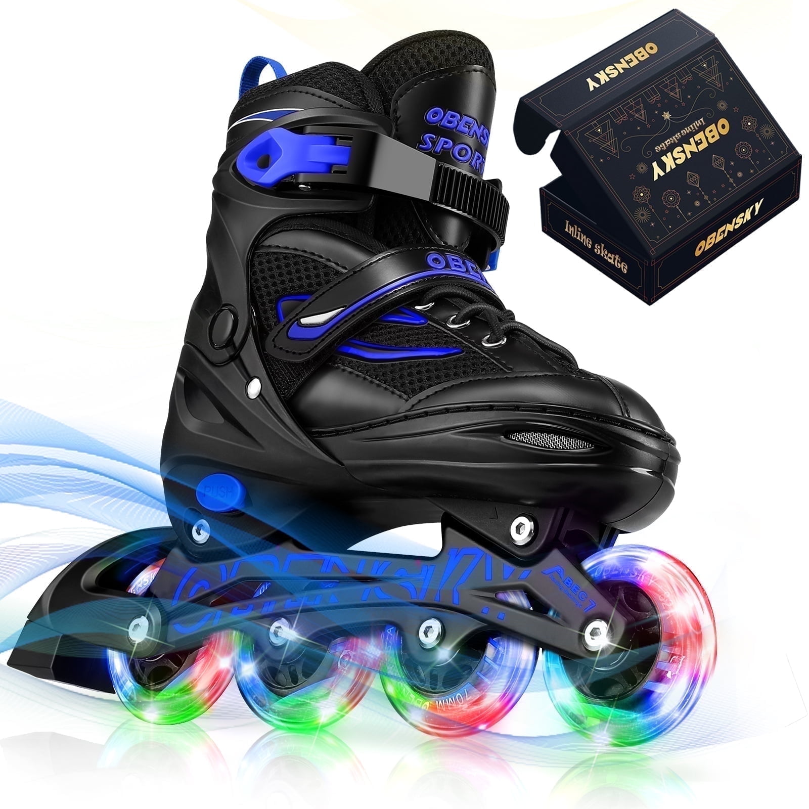 OBENSKY Adjustable Inline Skates, Illuminating Roller Blades for Kids,Girls&Boys Beginner w/ Light up Wheels-Blue