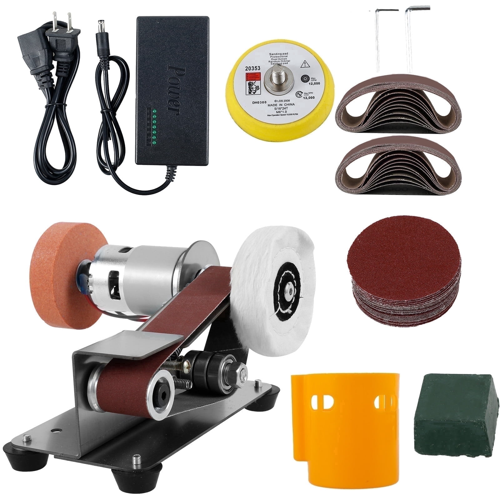OKYMOTOR Mini Belt Sander Multifunctional Electric Belt Grinder 7 Adjustable Speed 15° Cutter Sharpener Sander Tool for Metal Jewelry Cutter