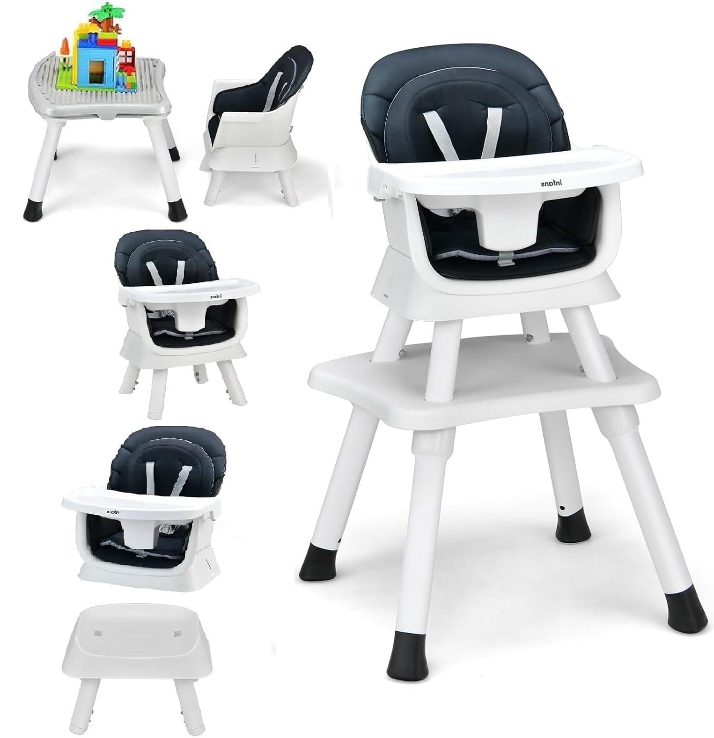 INFANS 8 in 1 Baby High Chair, Convertible Highchair for Babies and Toddlers, Infant Dining Booster Seat, Building Block Table, Kids Stool Table Chair Set with Removable Tray (Black)